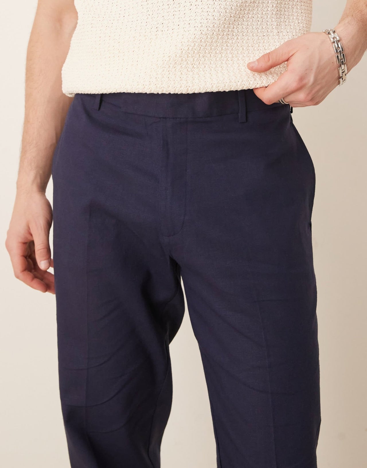 ASOS DESIGN smart straight leg linen blend trousers in navy - ASOS Sample Sale