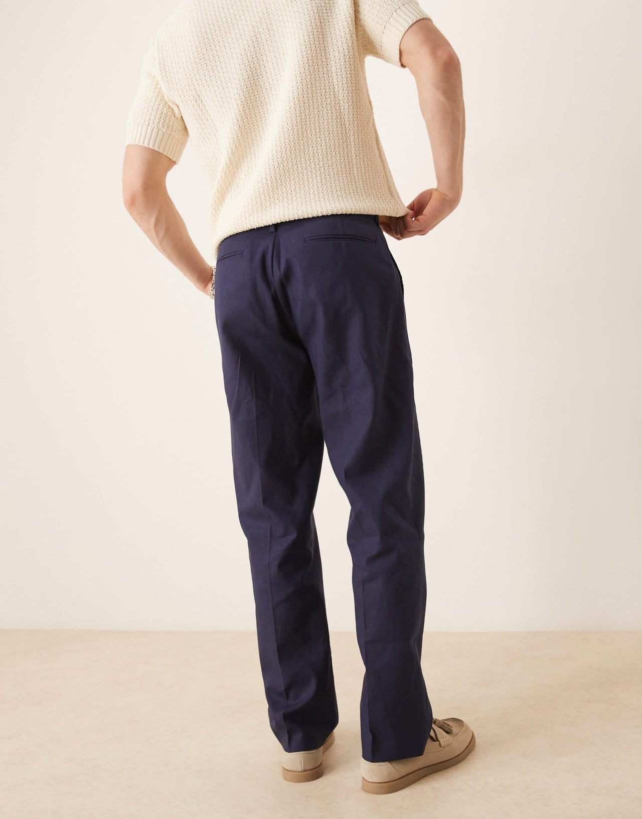 ASOS DESIGN smart straight leg linen blend trousers in navy - ASOS Sample Sale
