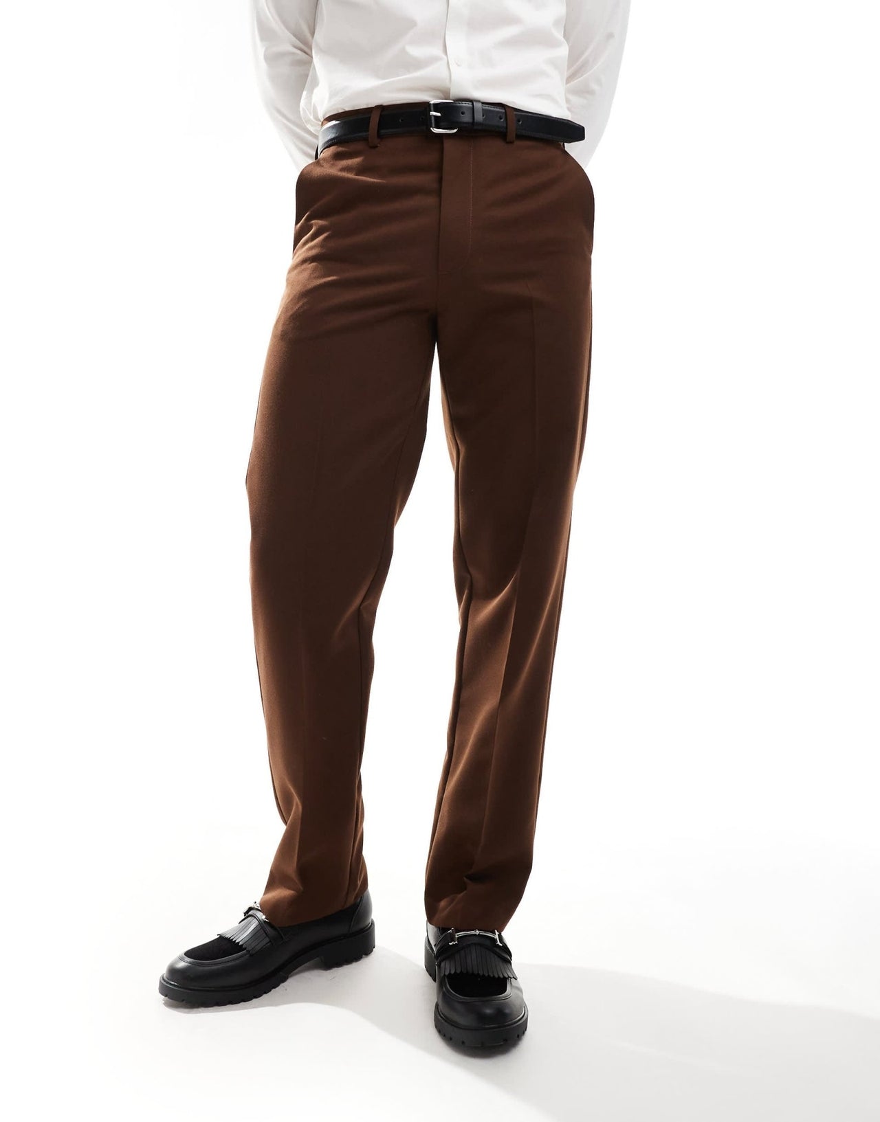ASOS DESIGN smart straight leg trousers in brown - ASOS Sample Sale