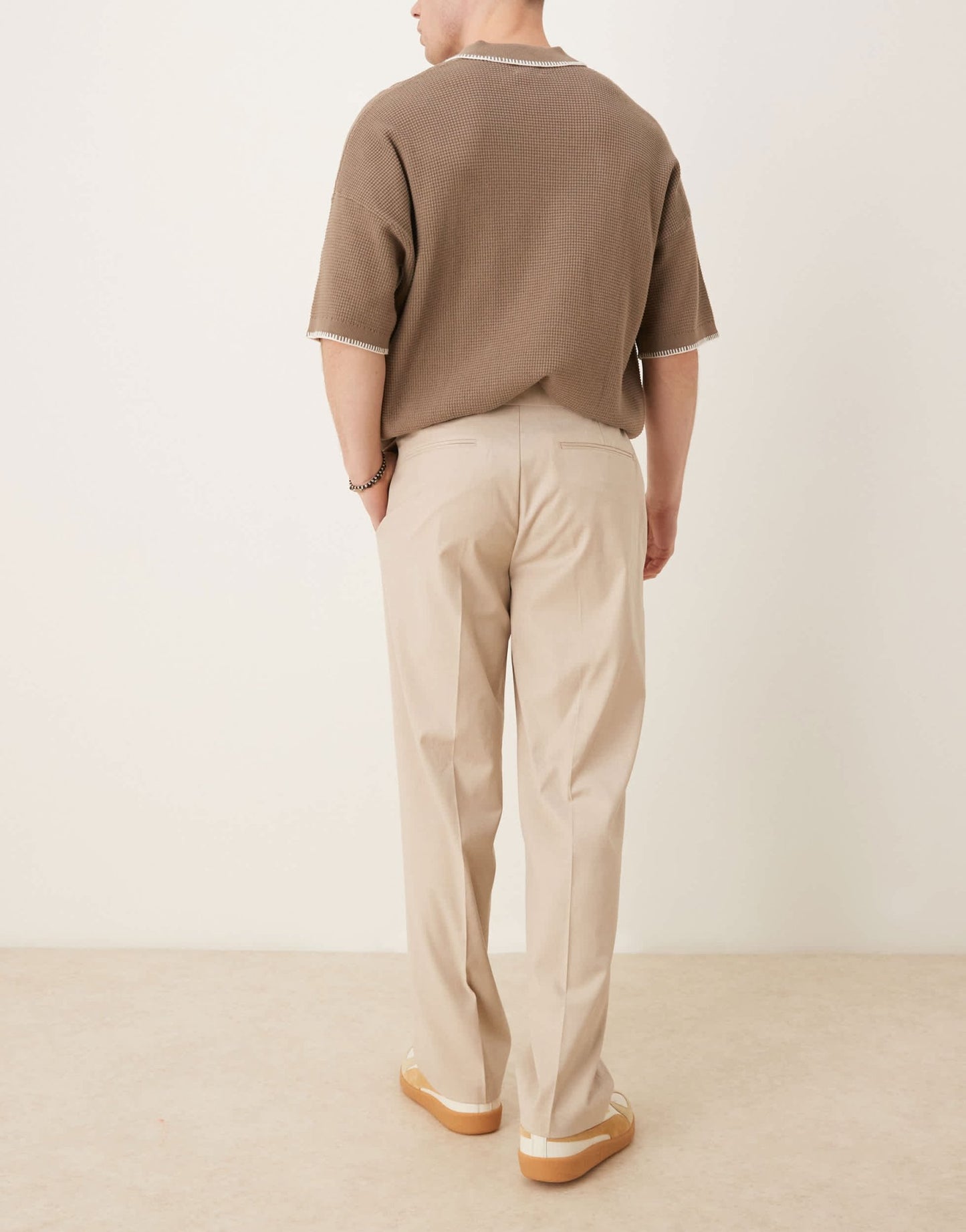 ASOS DESIGN smart straight leg trousers in camel linen look with elasticated waist - ASOS Sample Sale