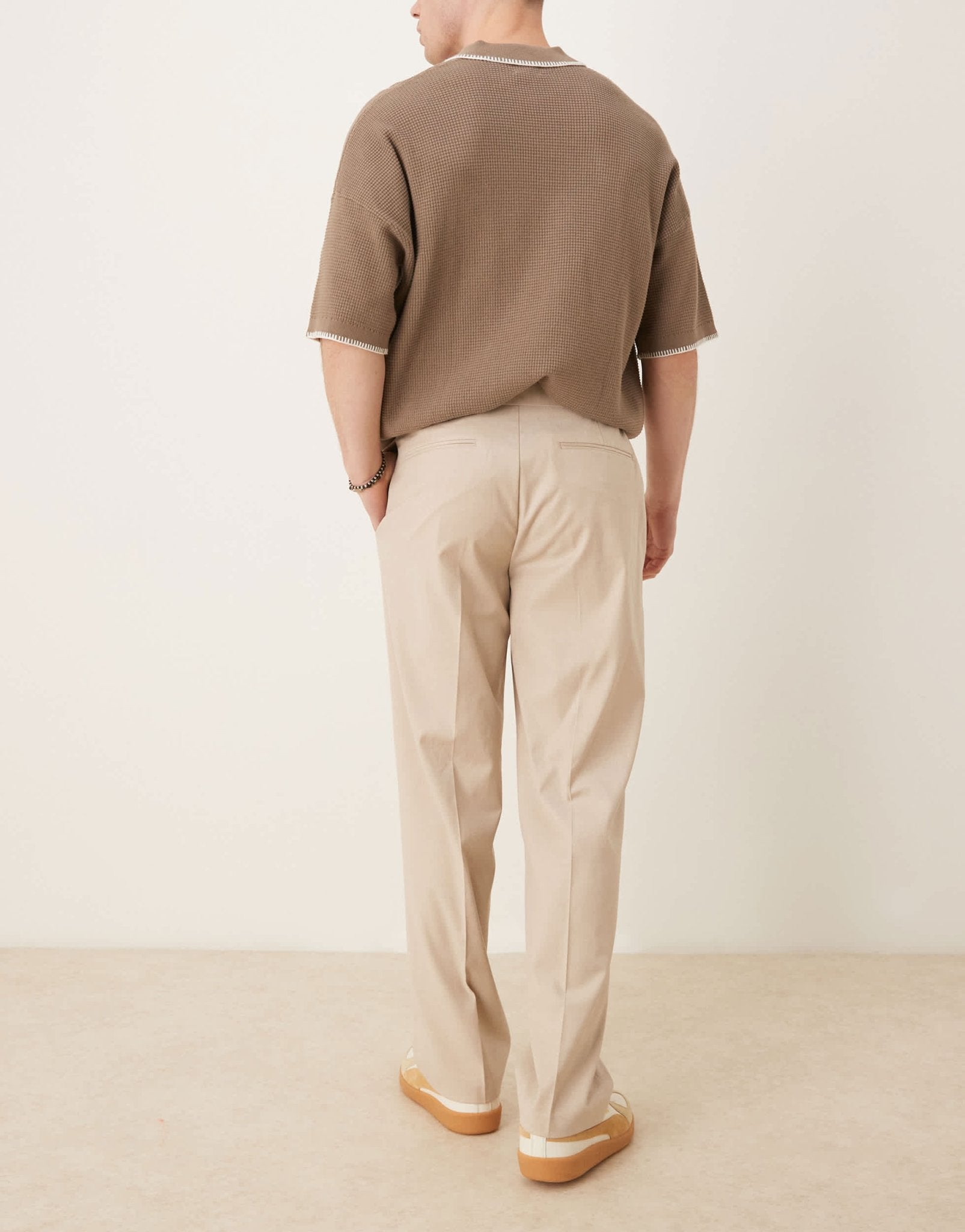 ASOS DESIGN smart straight leg trousers in camel linen look with elasticated waist - ASOS Sample Sale
