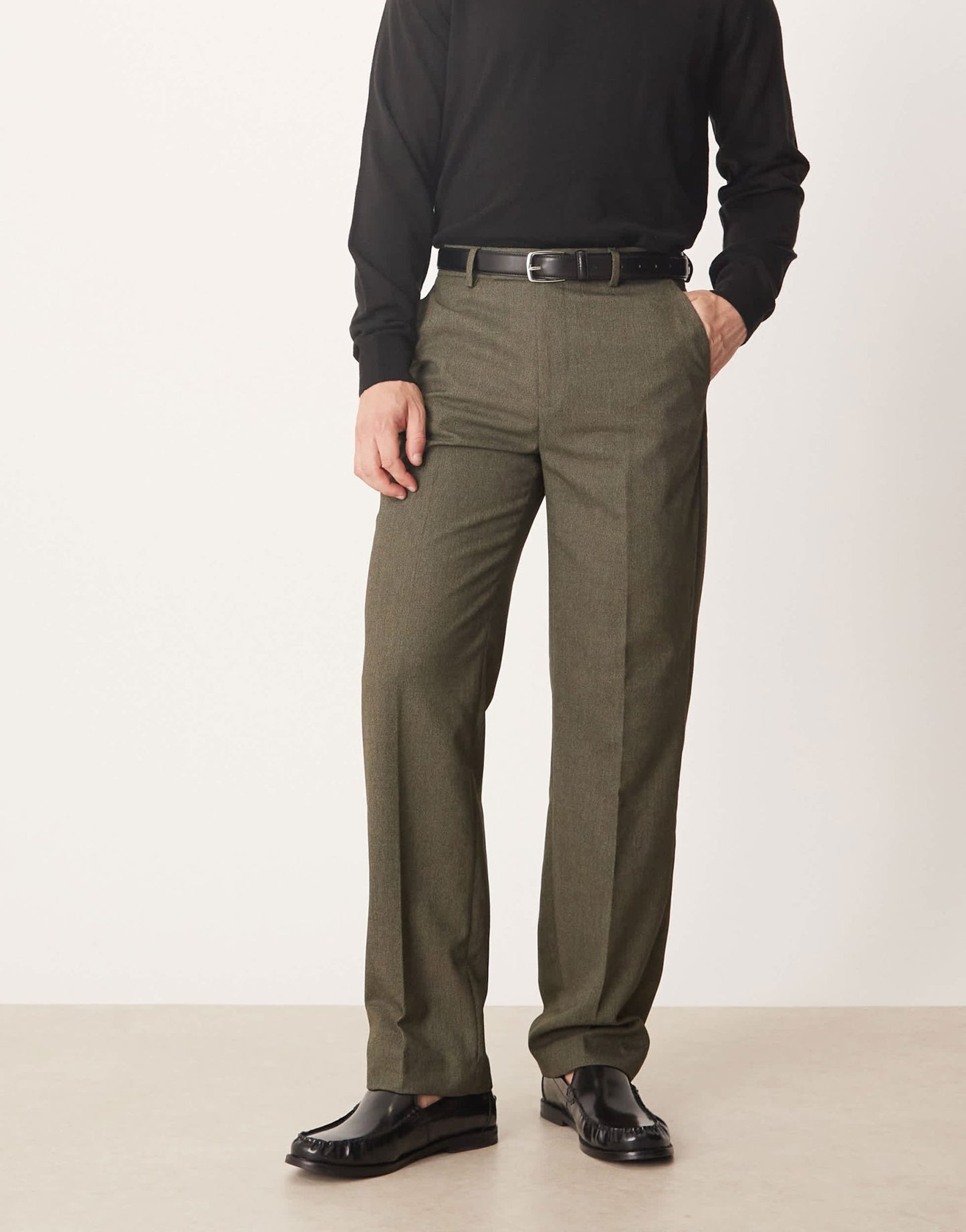 ASOS DESIGN smart straight leg trousers in dark green slub - ASOS Sample Sale