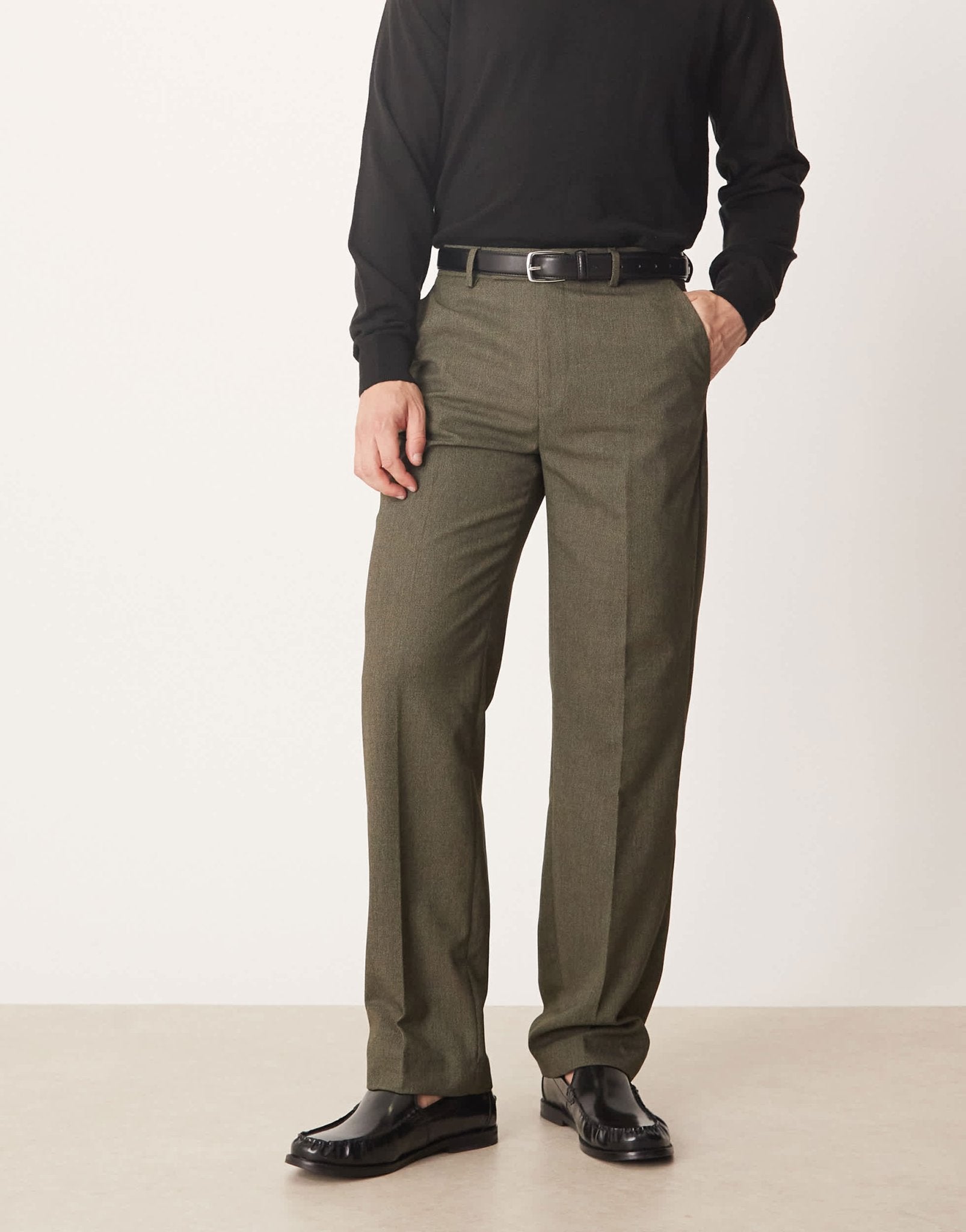 ASOS DESIGN smart straight leg trousers in dark green slub - ASOS Sample Sale