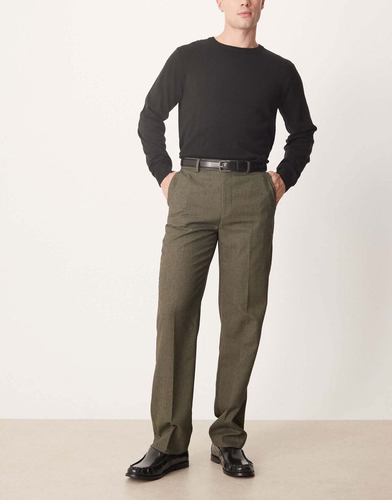 ASOS DESIGN smart straight leg trousers in dark green slub - ASOS Sample Sale