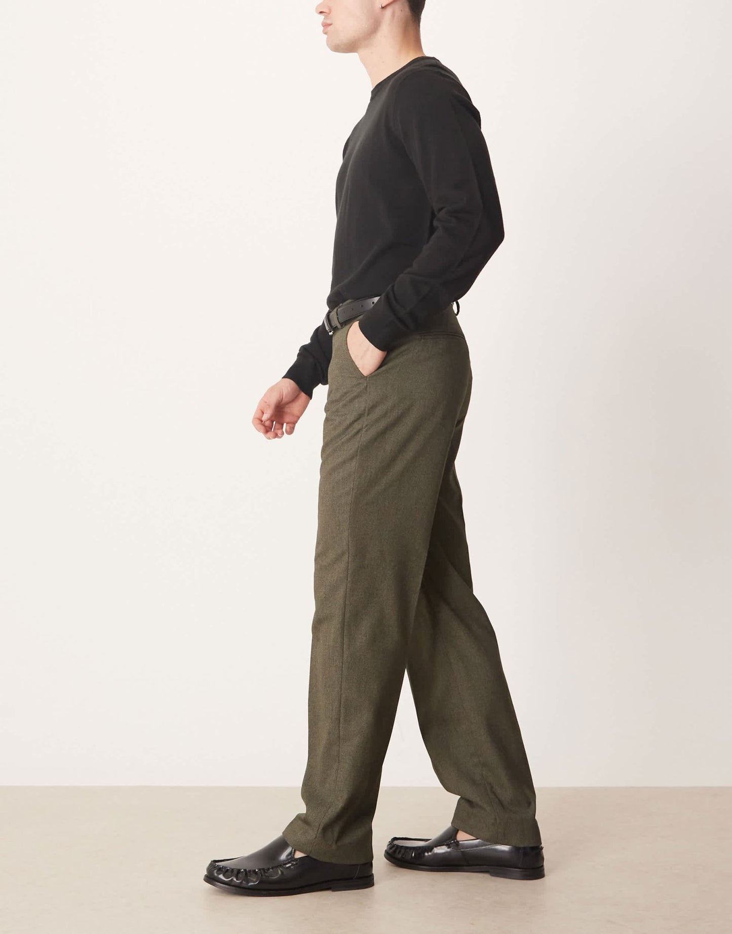 ASOS DESIGN smart straight leg trousers in dark green slub - ASOS Sample Sale