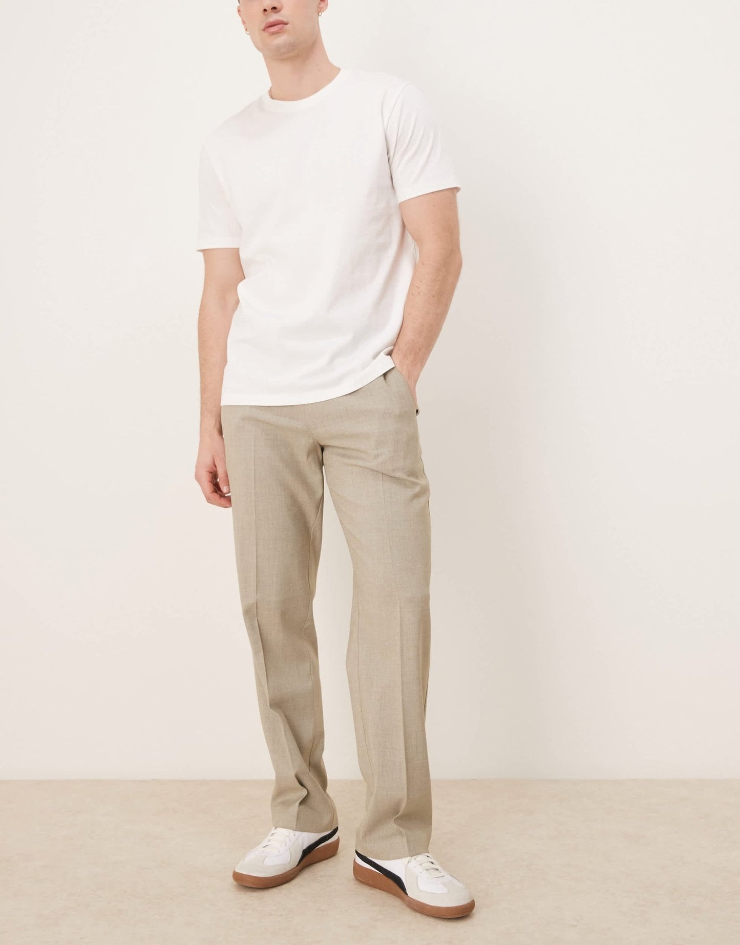 ASOS DESIGN smart straight leg trousers with side adjusters in light stone melange - ASOS Sample Sale