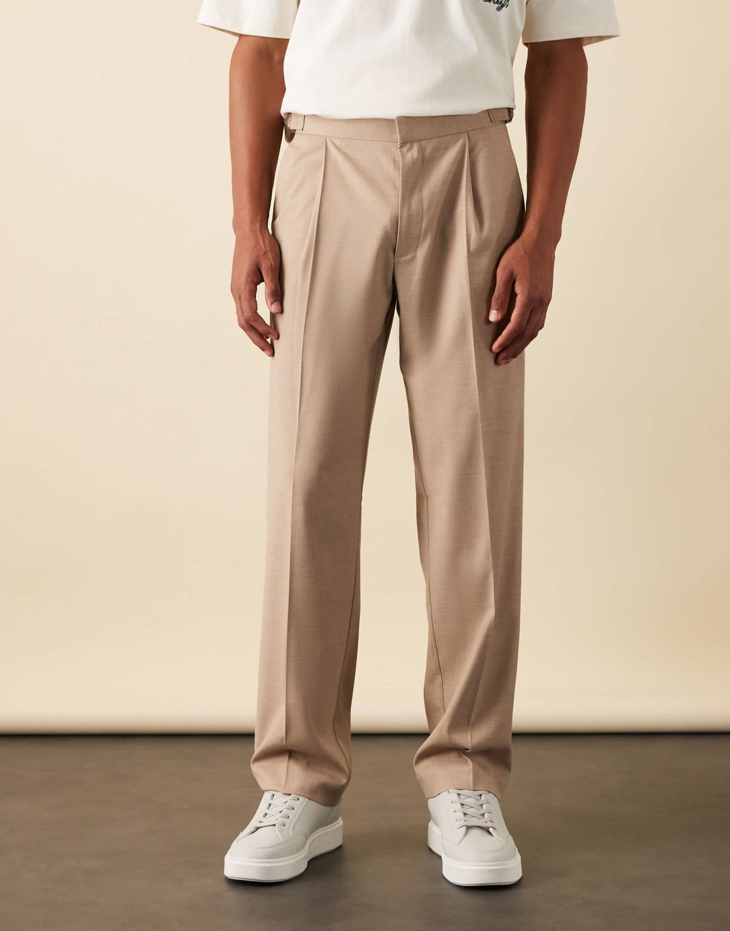 ASOS DESIGN smart straight leg trousers with side adjusters in stone linen look with front pleat - ASOS Sample Sale