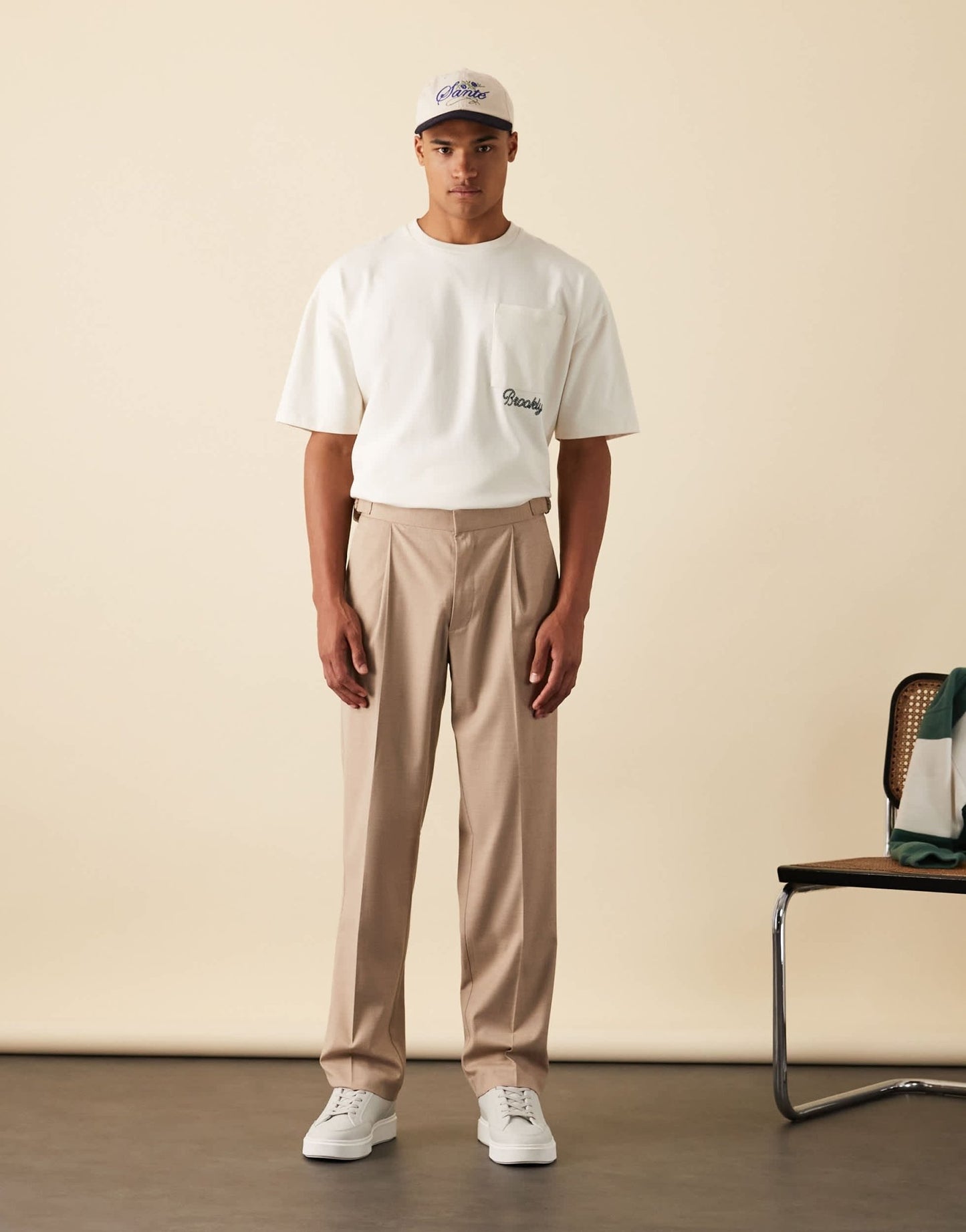 ASOS DESIGN smart straight leg trousers with side adjusters in stone linen look with front pleat - ASOS Sample Sale