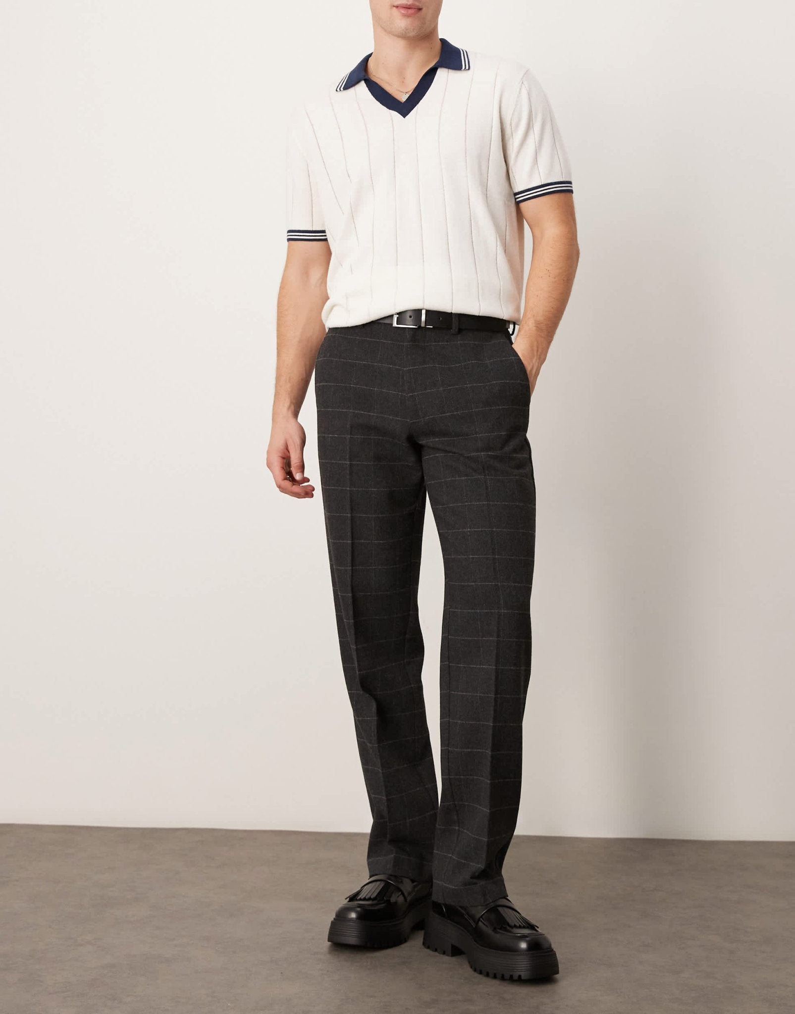 ASOS DESIGN smart straight leg wool mix trousers in grey check - ASOS Sample Sale