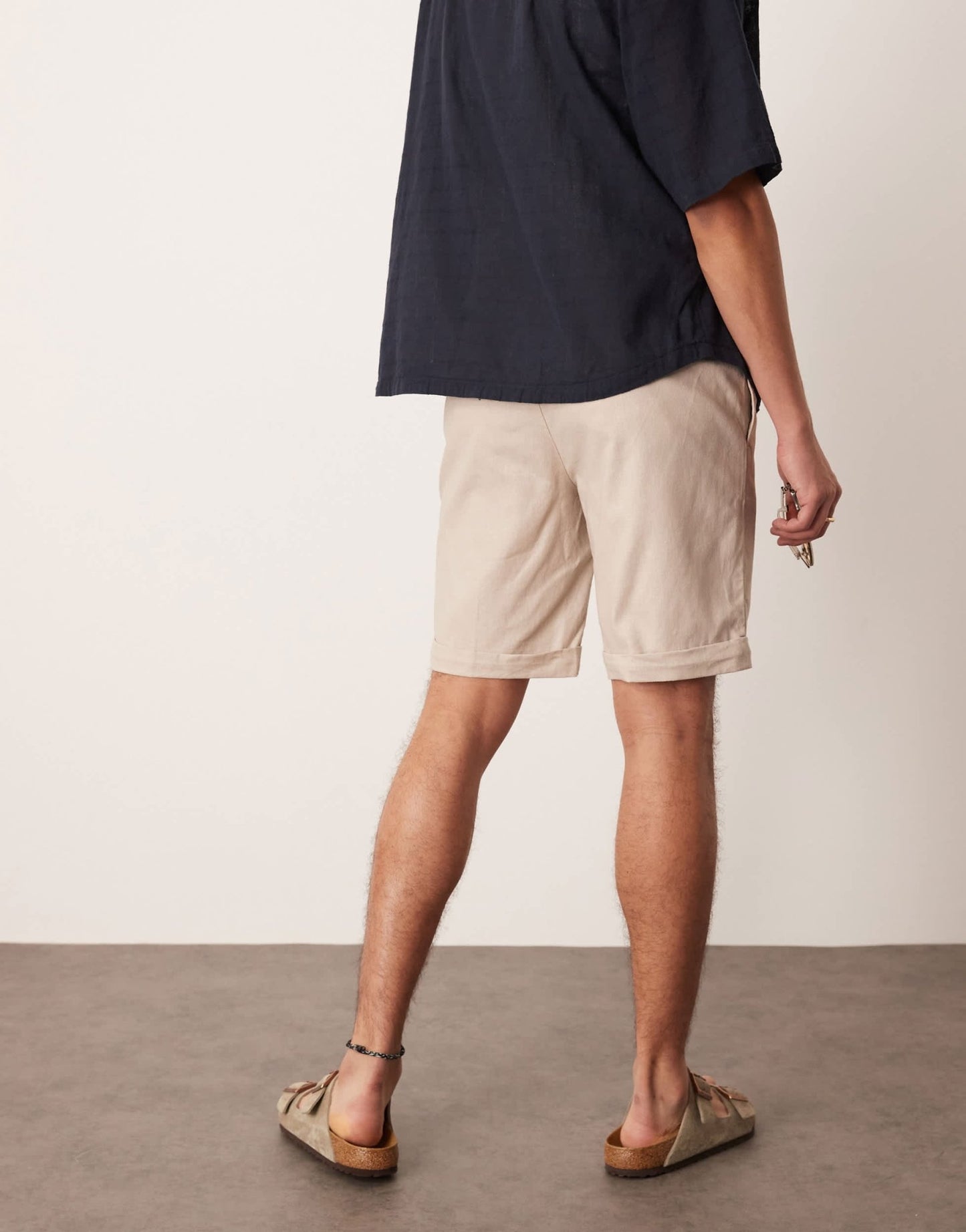 ASOS DESIGN smart straight linen blend chino shorts with front pleat in stone - ASOS Sample Sale