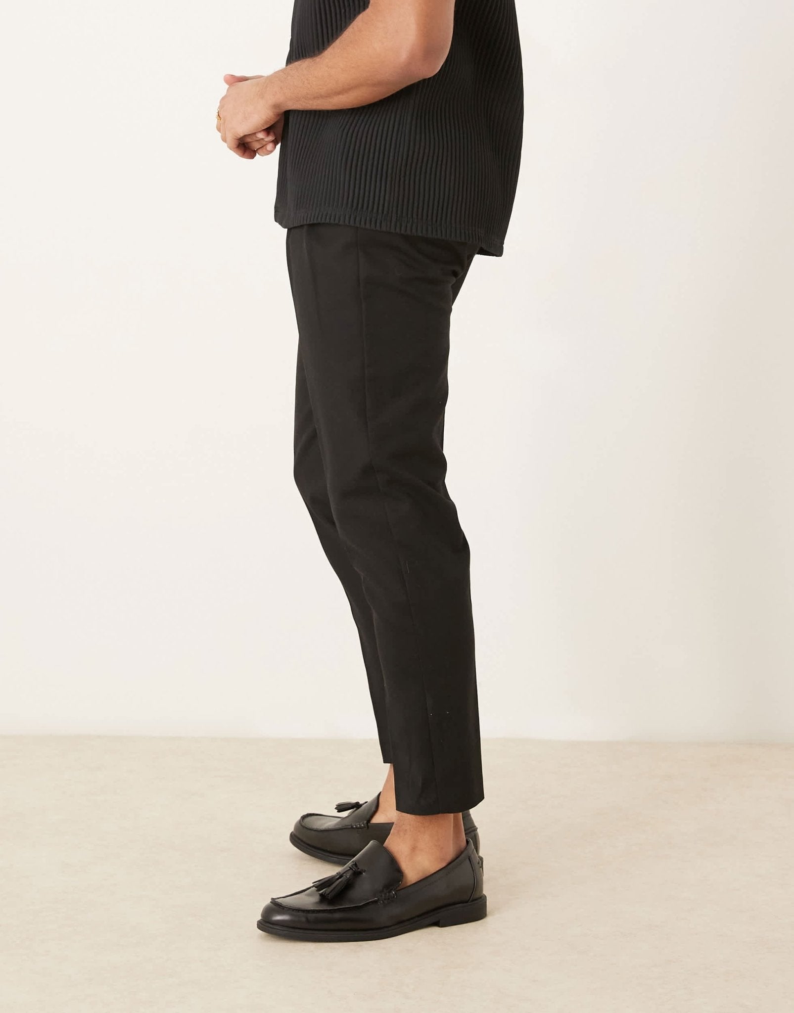 ASOS DESIGN smart tapered cotton chino trousers in black - ASOS Sample Sale