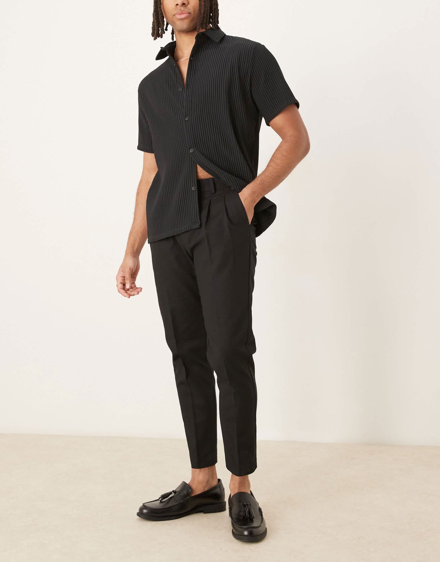 ASOS DESIGN smart tapered cotton chino trousers in black - ASOS Sample Sale