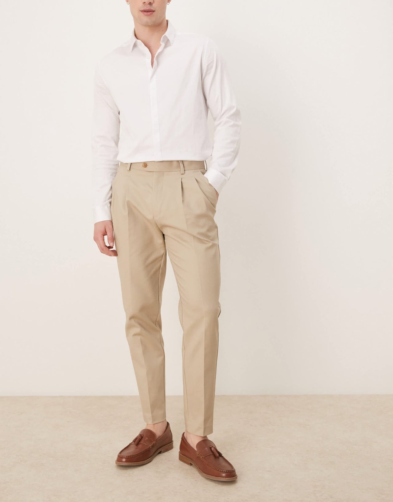 ASOS DESIGN smart tapered cotton chino trousers in camel - ASOS Sample Sale