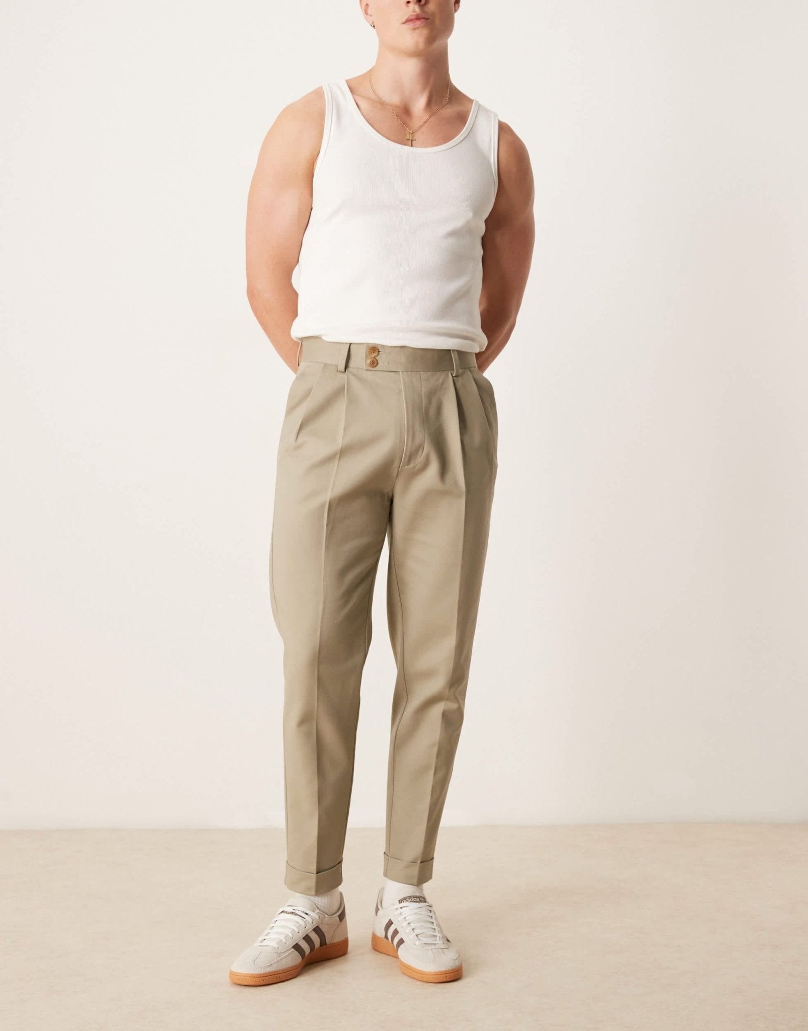 ASOS DESIGN smart tapered cotton chino trousers in khaki - ASOS Sample Sale