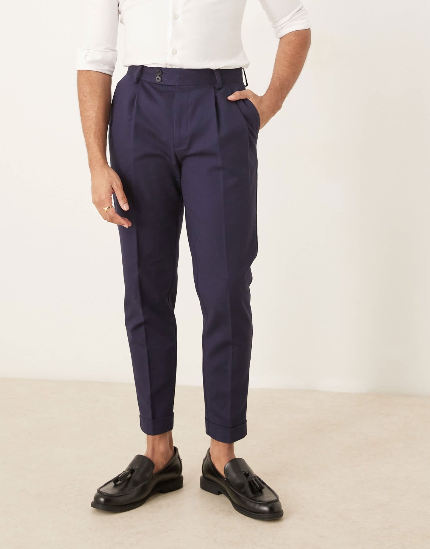 ASOS DESIGN smart tapered cotton chino trousers in navy - ASOS Sample Sale