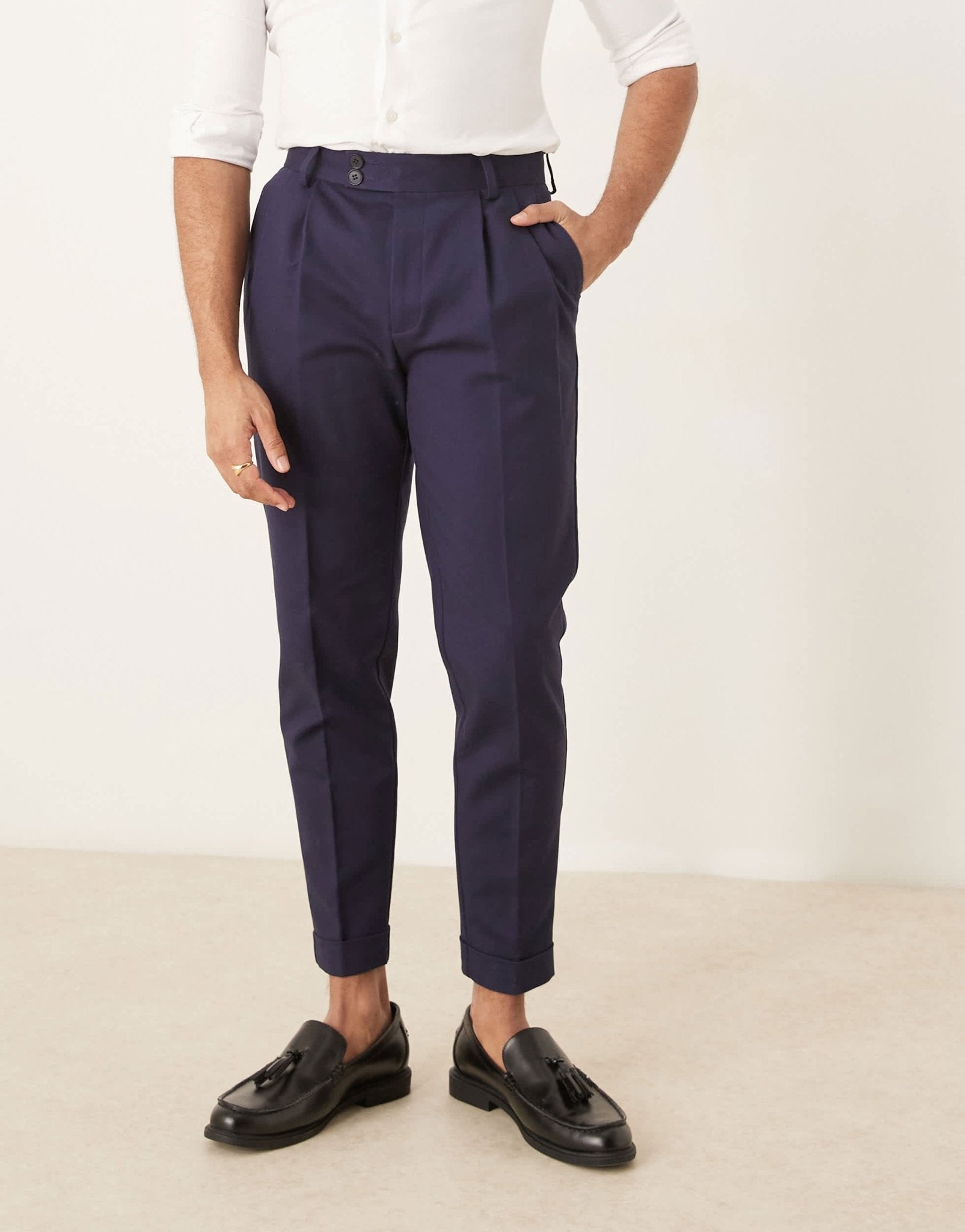 ASOS DESIGN smart tapered cotton chino trousers in navy - ASOS Sample Sale