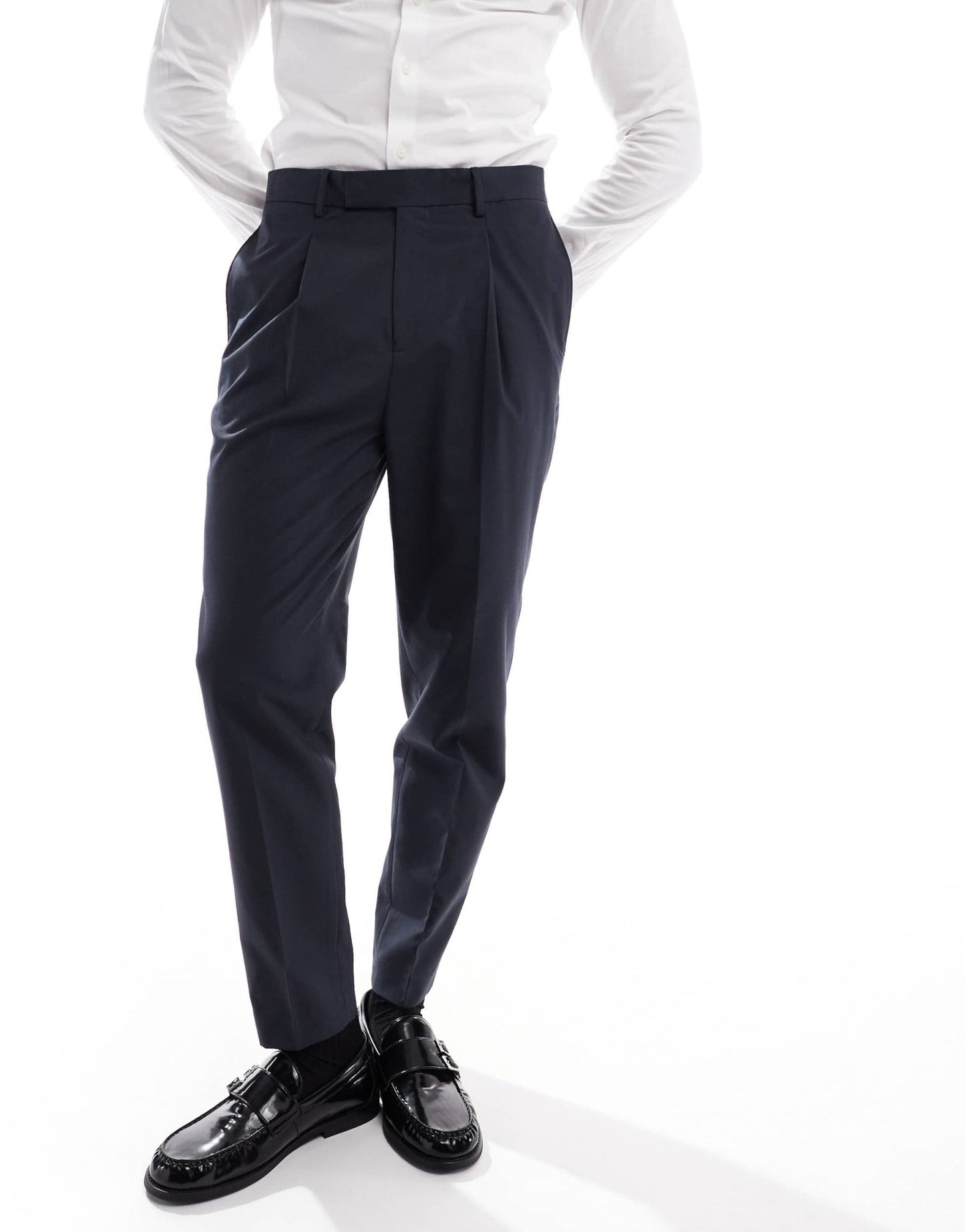 ASOS DESIGN smart tapered fit trousers with front pleat in charcoal - ASOS Sample Sale