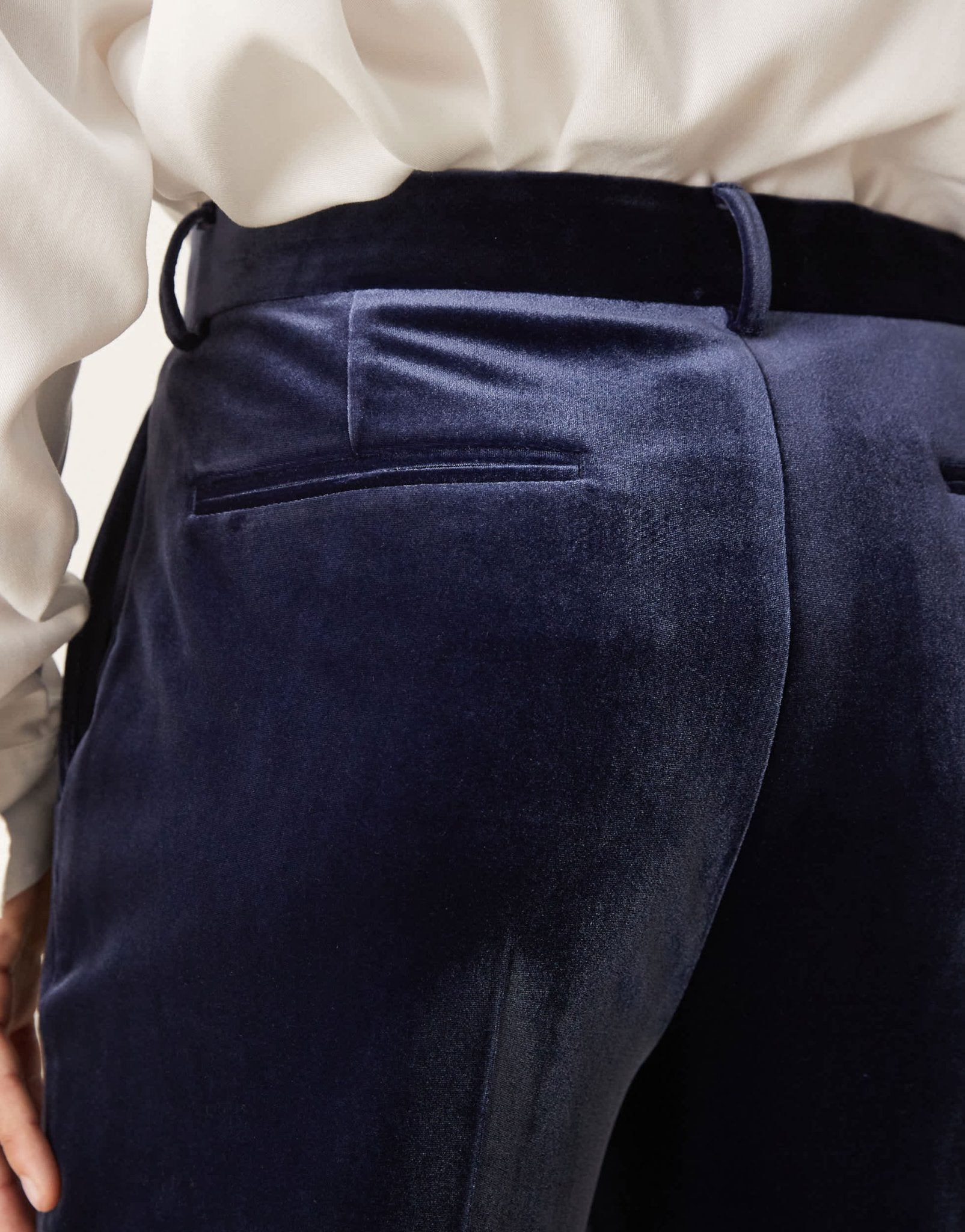 ASOS DESIGN smart tapered fit velvet trousers in navy - ASOS Sample Sale