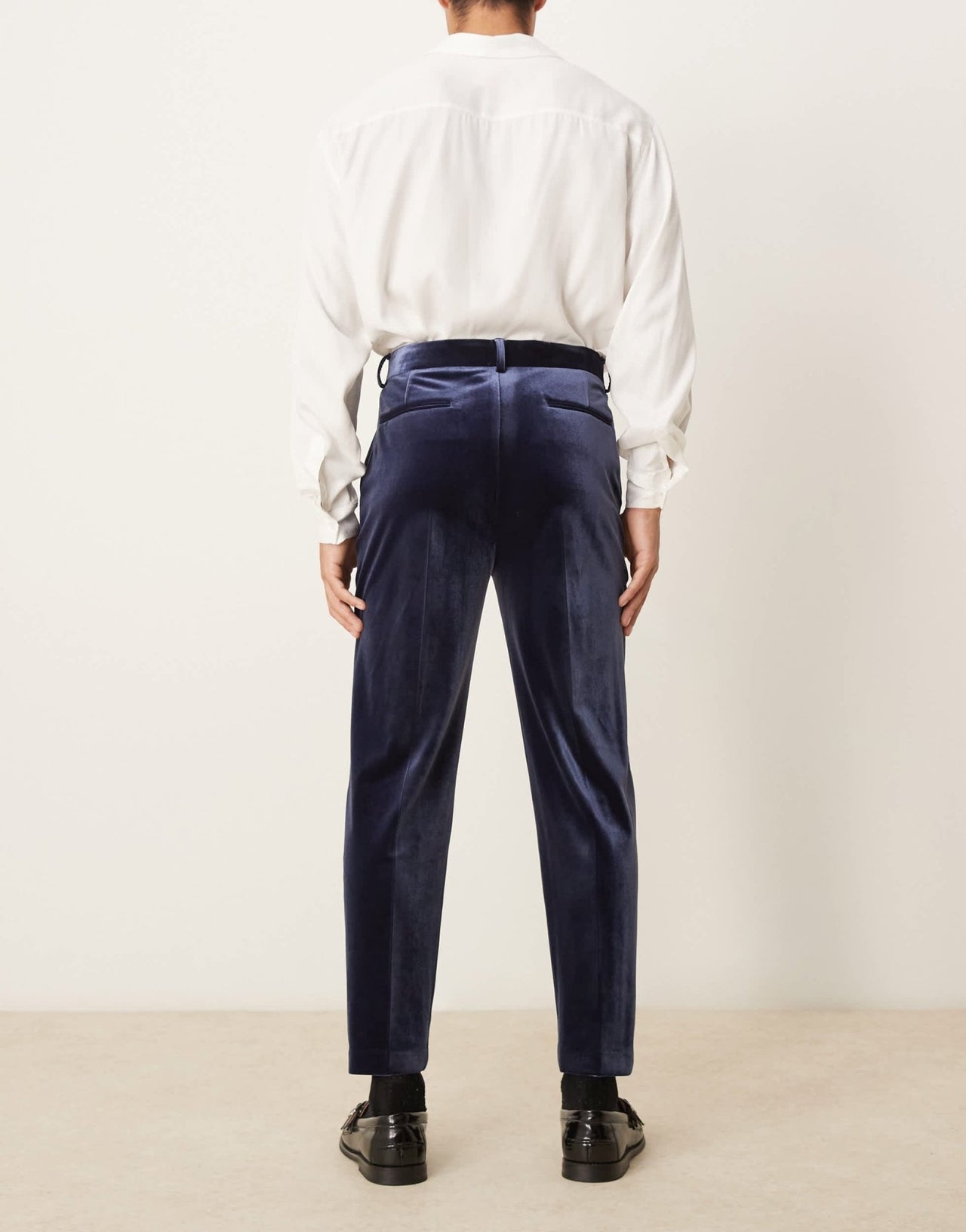 ASOS DESIGN smart tapered fit velvet trousers in navy - ASOS Sample Sale