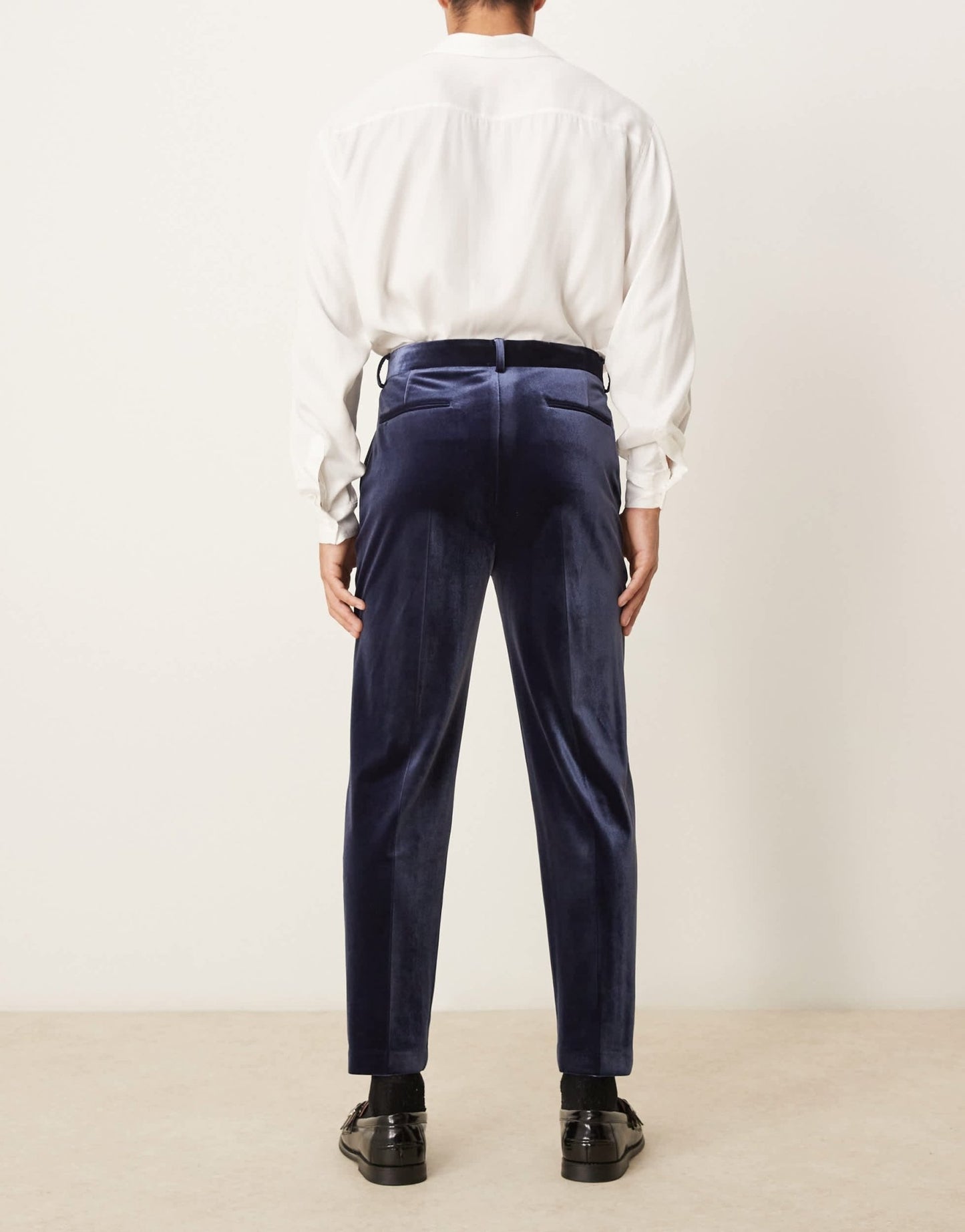 ASOS DESIGN smart tapered fit velvet trousers in navy - ASOS Sample Sale