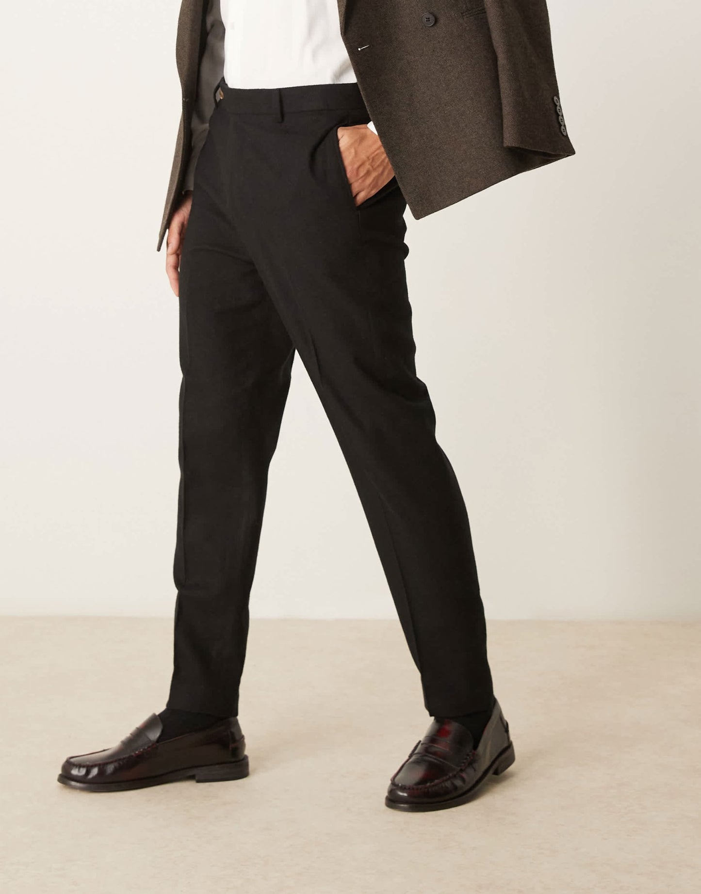 ASOS DESIGN smart tapered fit wool mix trousers in black - ASOS Sample Sale