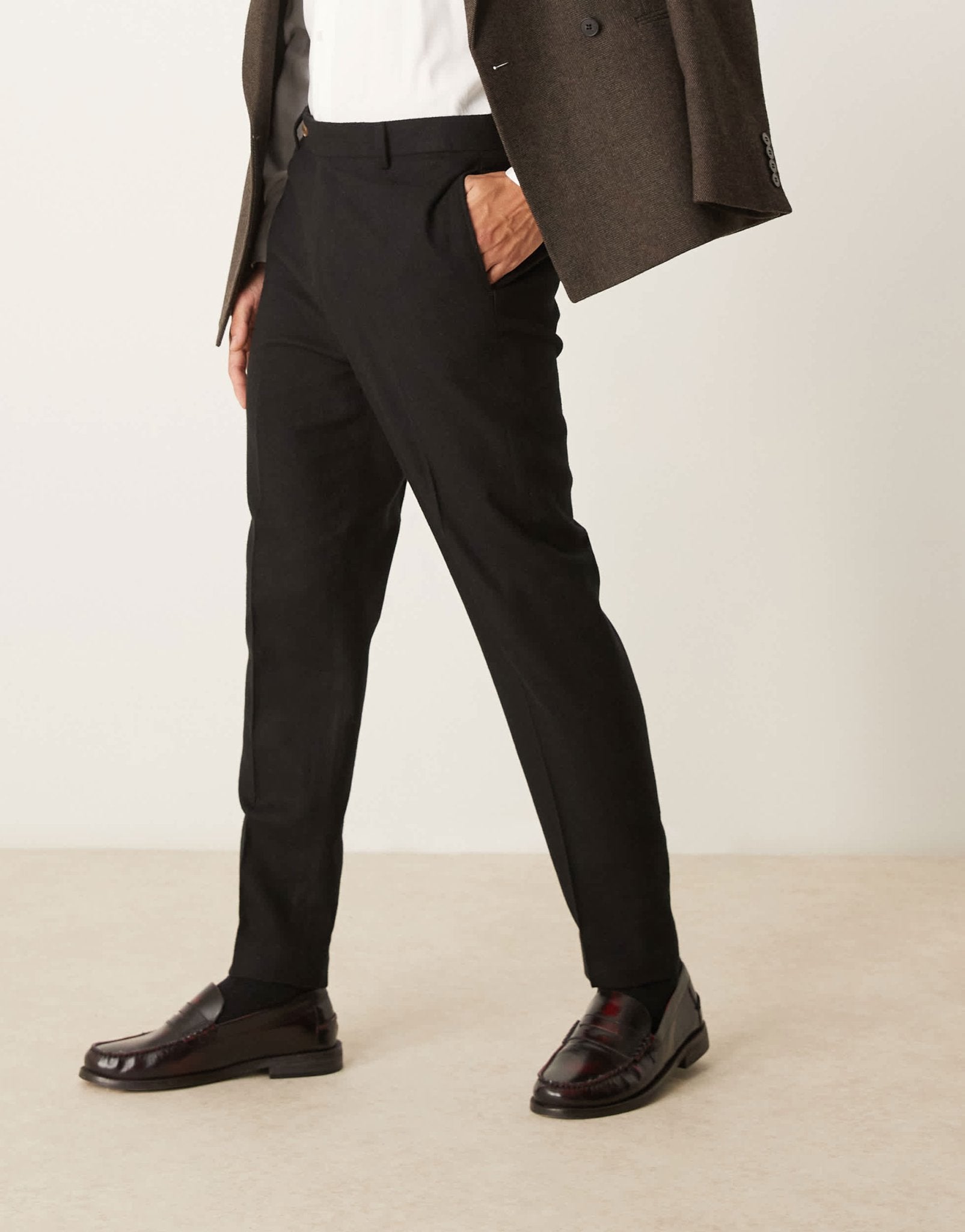 ASOS DESIGN smart tapered fit wool mix trousers in black - ASOS Sample Sale