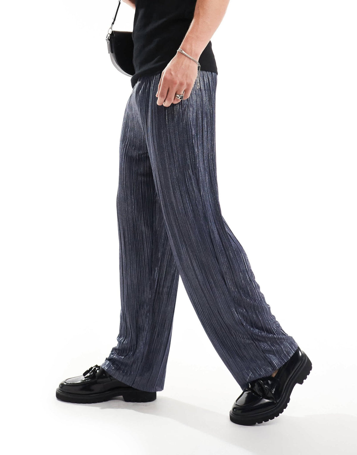 ASOS DESIGN smart tapered trouser in blue metallic plisse - ASOS Sample Sale