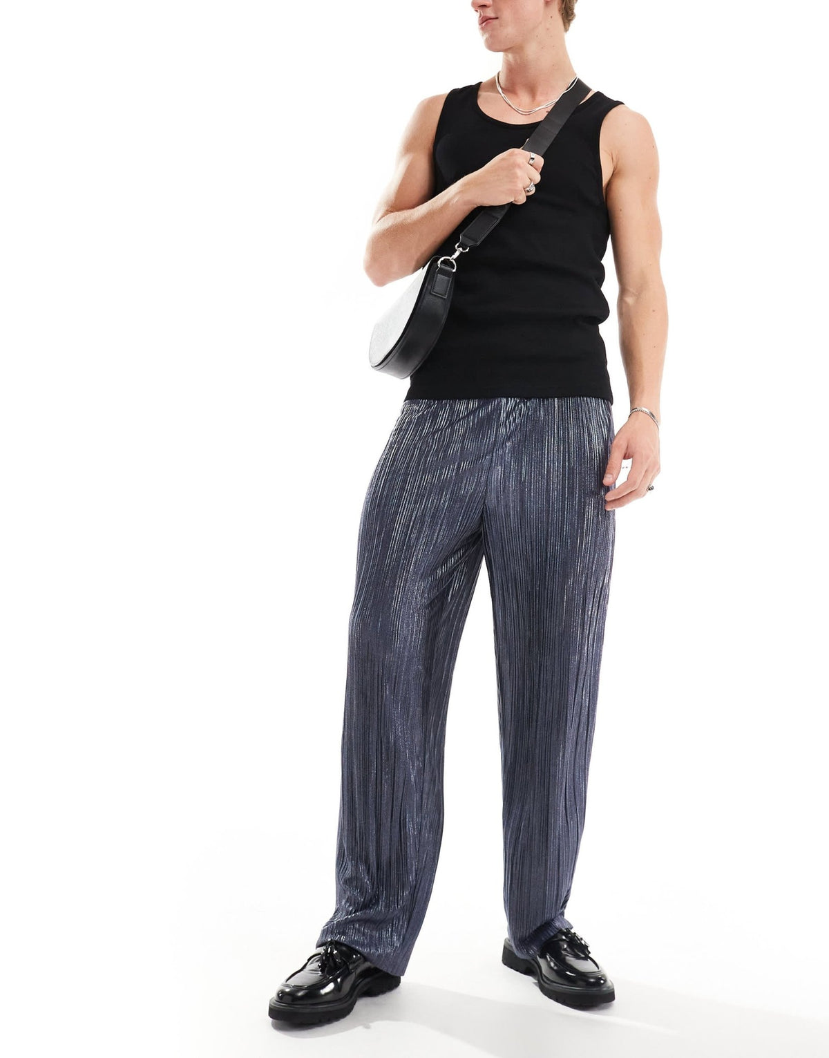 ASOS DESIGN smart tapered trouser in blue metallic plisse - ASOS Sample Sale