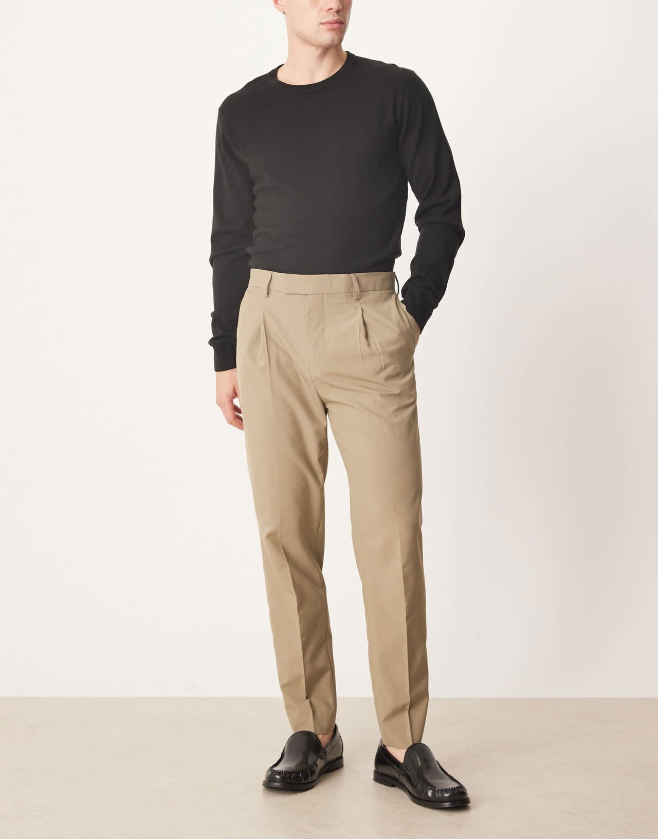 ASOS DESIGN smart tapered trouser with front pleat in dark stone - ASOS Sample Sale