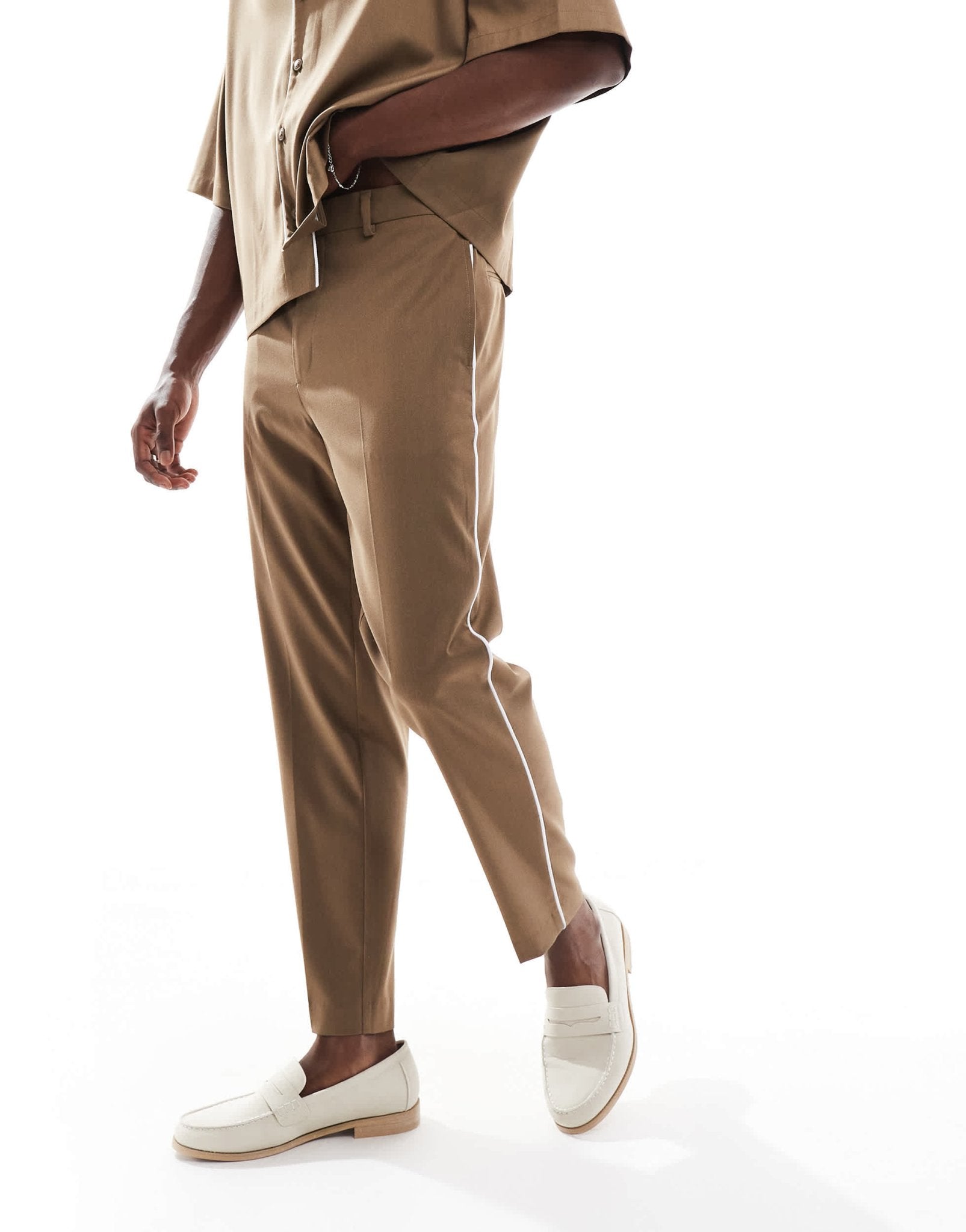 ASOS DESIGN smart tapered trousers with side piping in camel - ASOS Sample Sale
