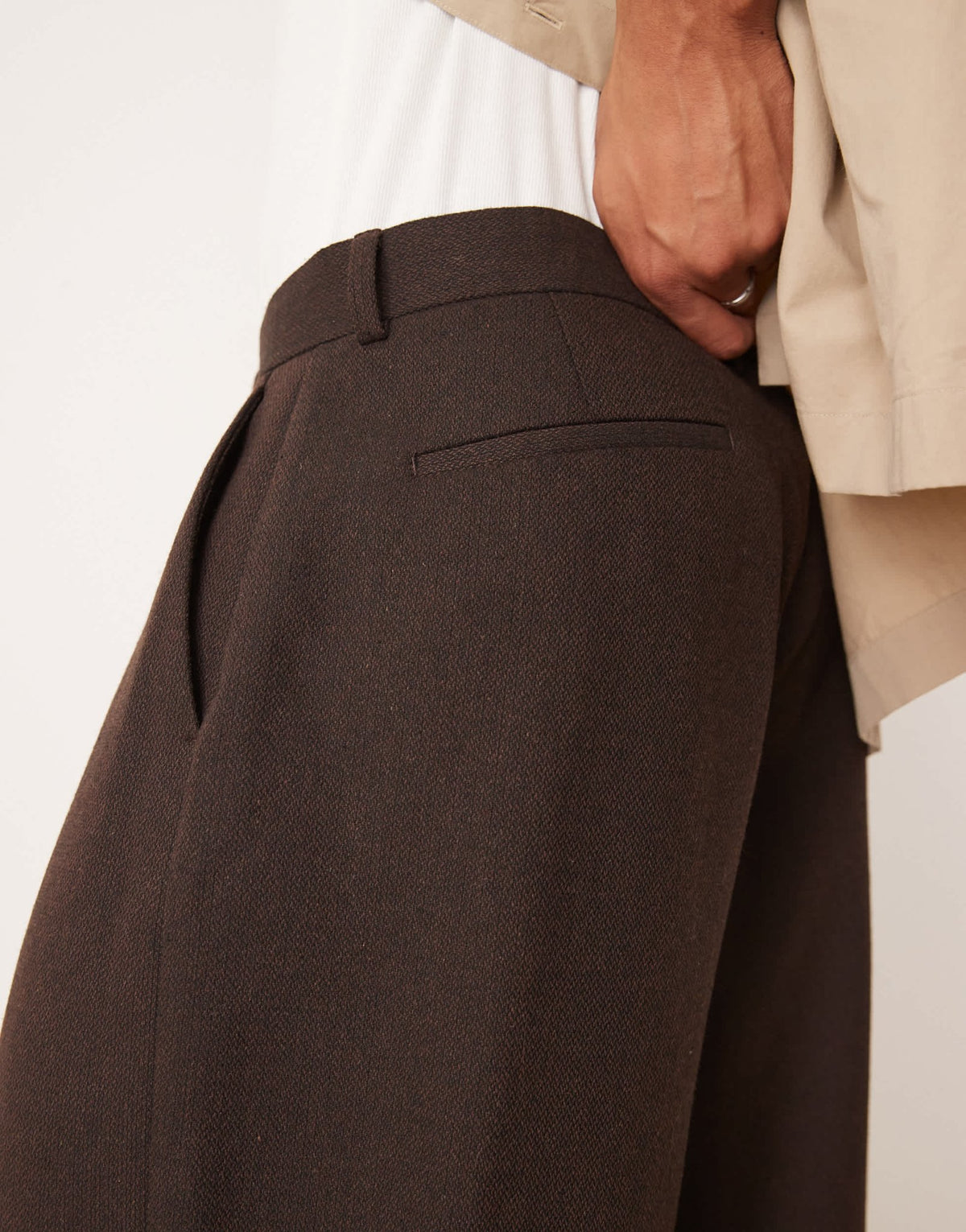 ASOS DESIGN smart wide barrel leg wool mix trousers in brown herringbone - ASOS Sample Sale