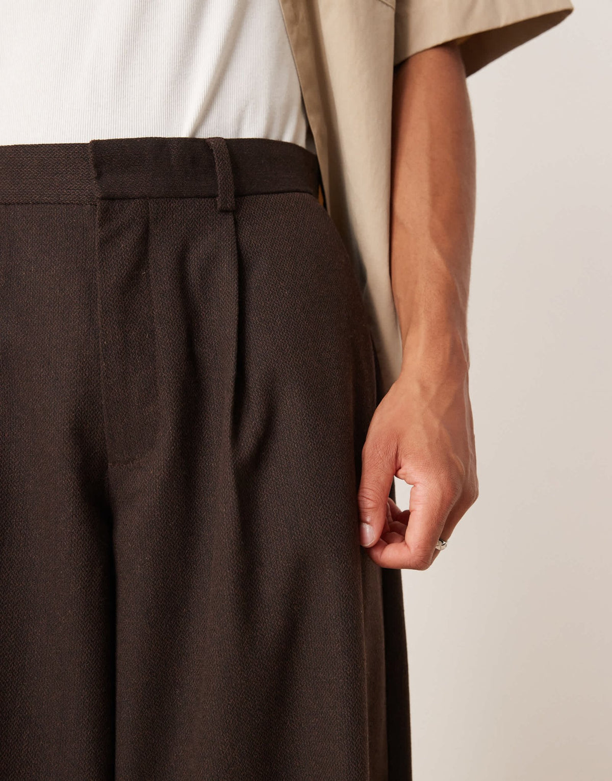 ASOS DESIGN smart wide barrel leg wool mix trousers in brown herringbone - ASOS Sample Sale