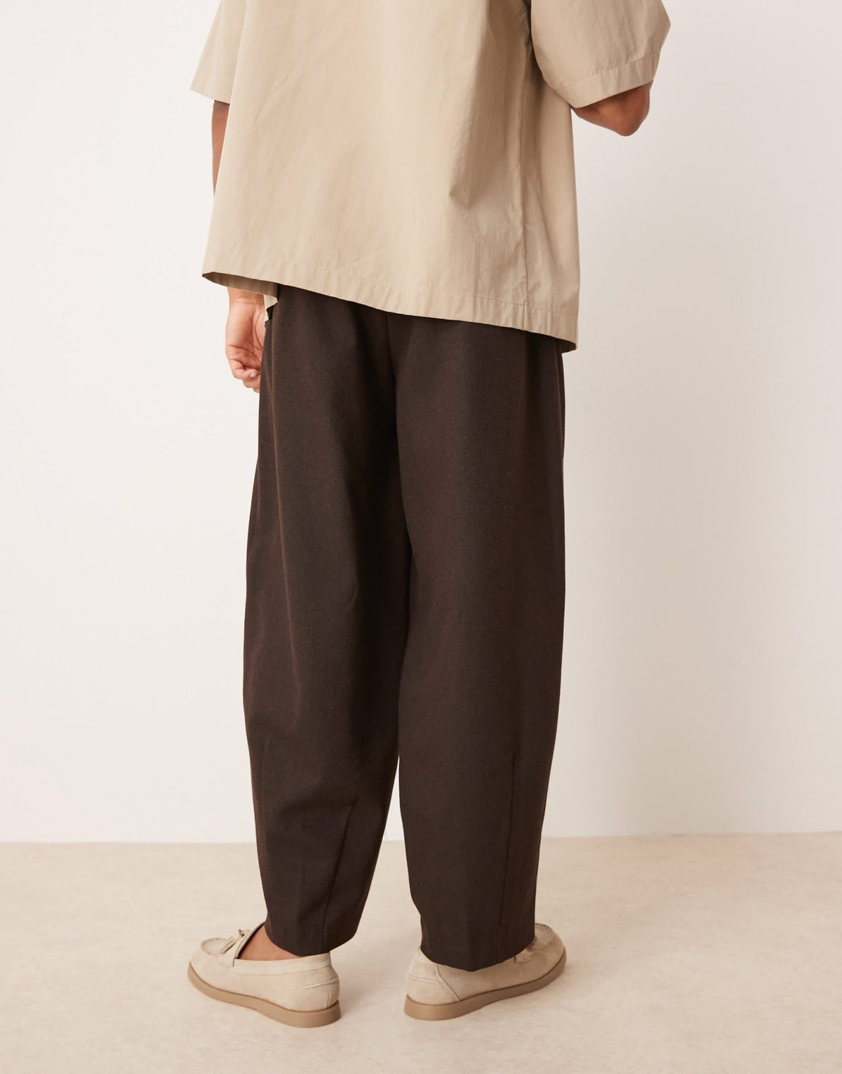 ASOS DESIGN smart wide barrel leg wool mix trousers in brown herringbone - ASOS Sample Sale