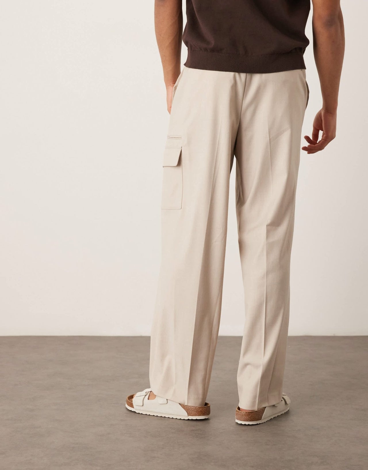 ASOS DESIGN smart wide leg cargo trousers in neutral linen look - ASOS Sample Sale