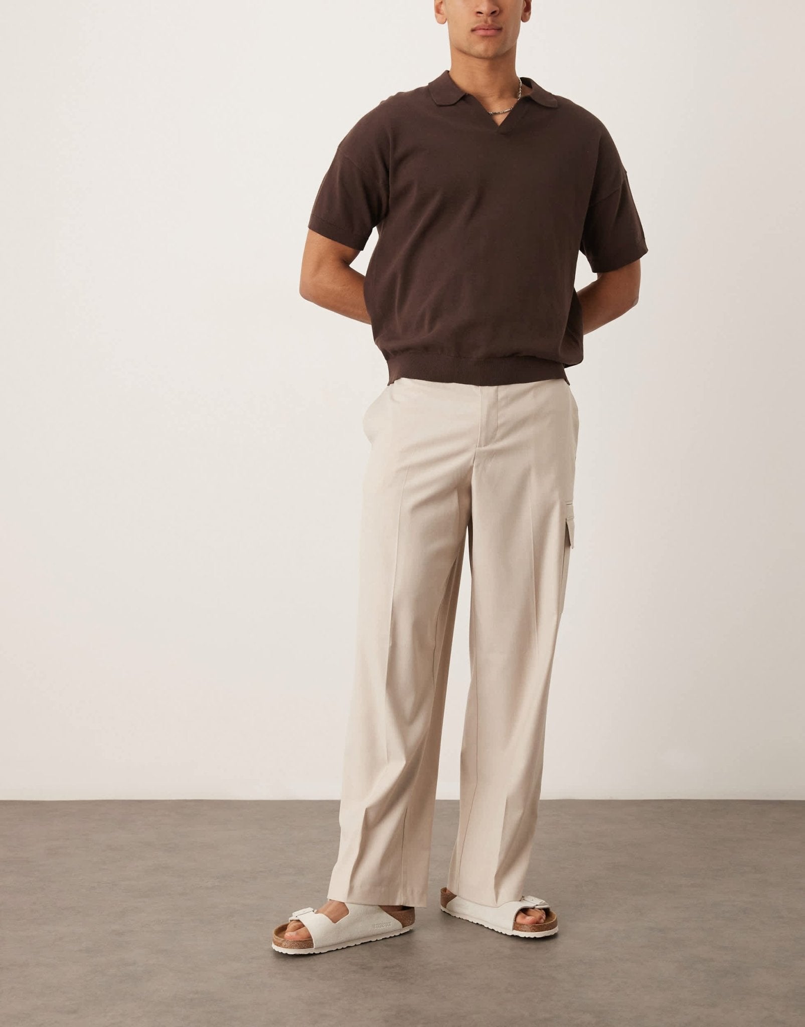 ASOS DESIGN smart wide leg cargo trousers in neutral linen look - ASOS Sample Sale