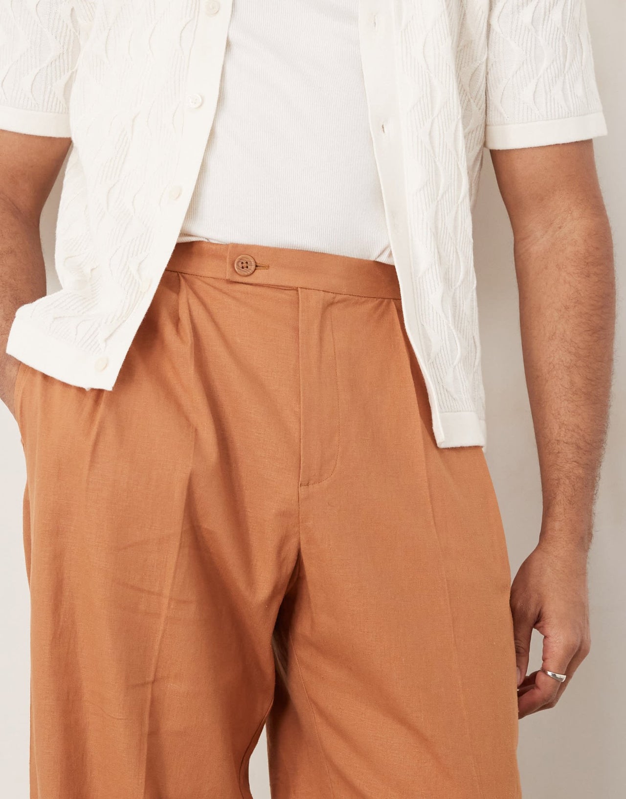 ASOS DESIGN smart wide leg linen blend trousers with double pleats in rust - ASOS Sample Sale