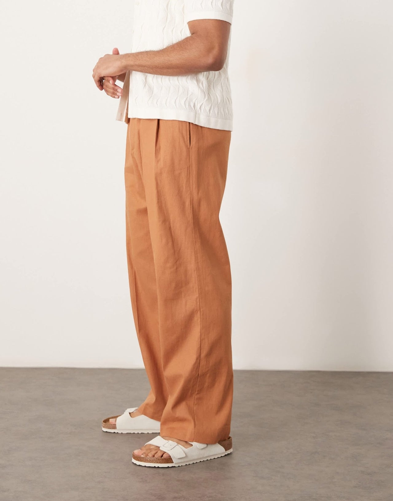 ASOS DESIGN smart wide leg linen blend trousers with double pleats in rust - ASOS Sample Sale