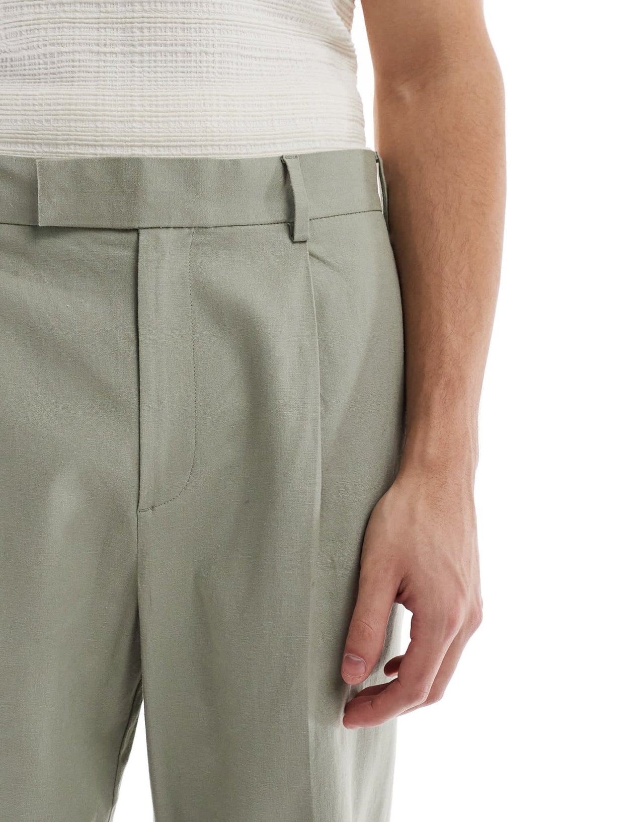 ASOS DESIGN smart wide leg linen blend trousers with front pleat in sage green - ASOS Sample Sale
