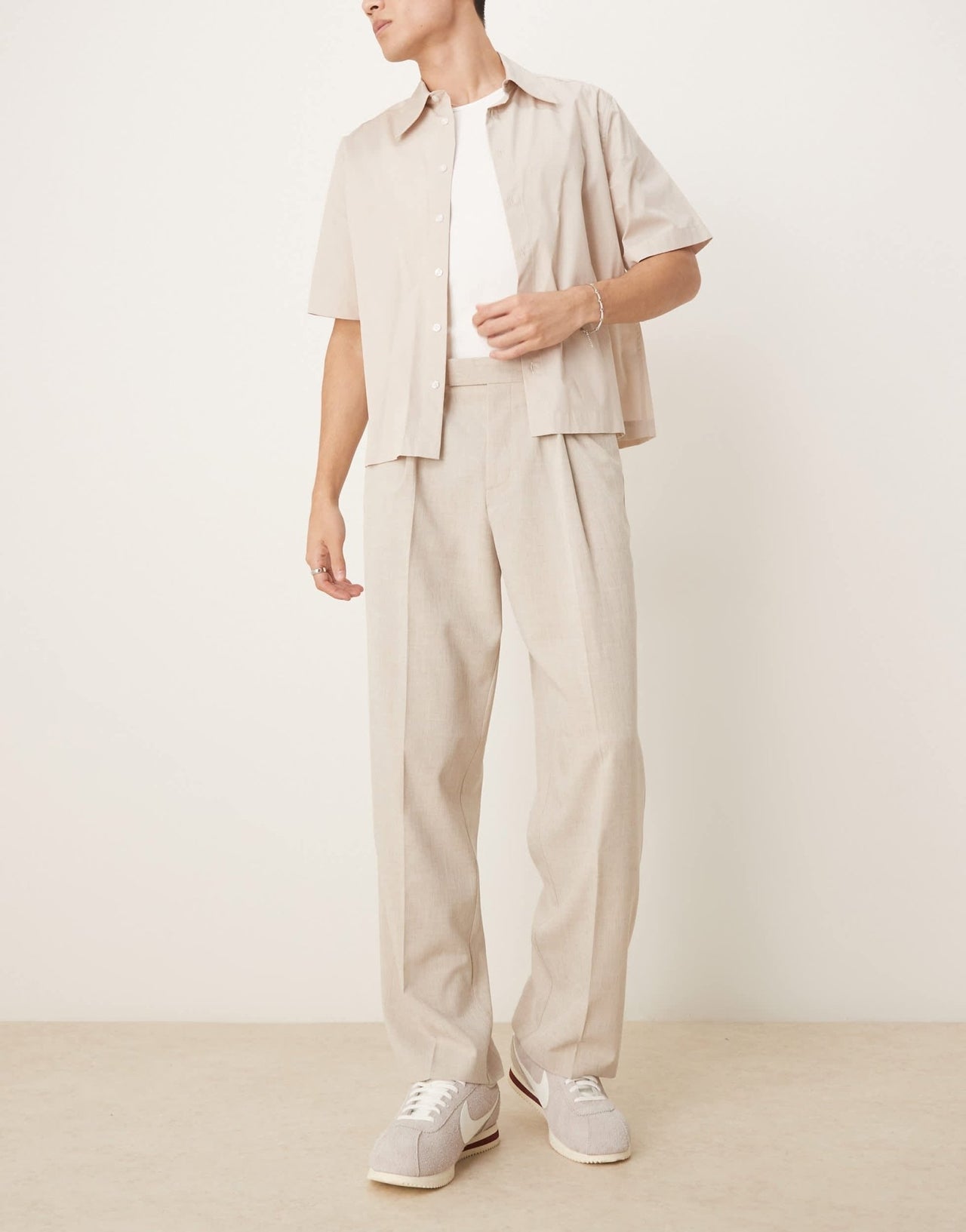 ASOS DESIGN smart wide leg micro texture trousers in stone - ASOS Sample Sale