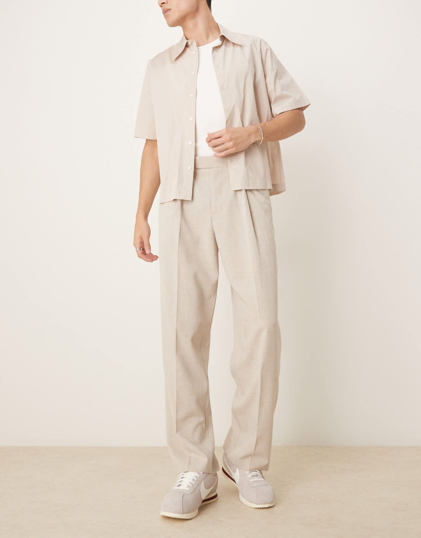 ASOS DESIGN smart wide leg micro texture trousers in stone - ASOS Sample Sale