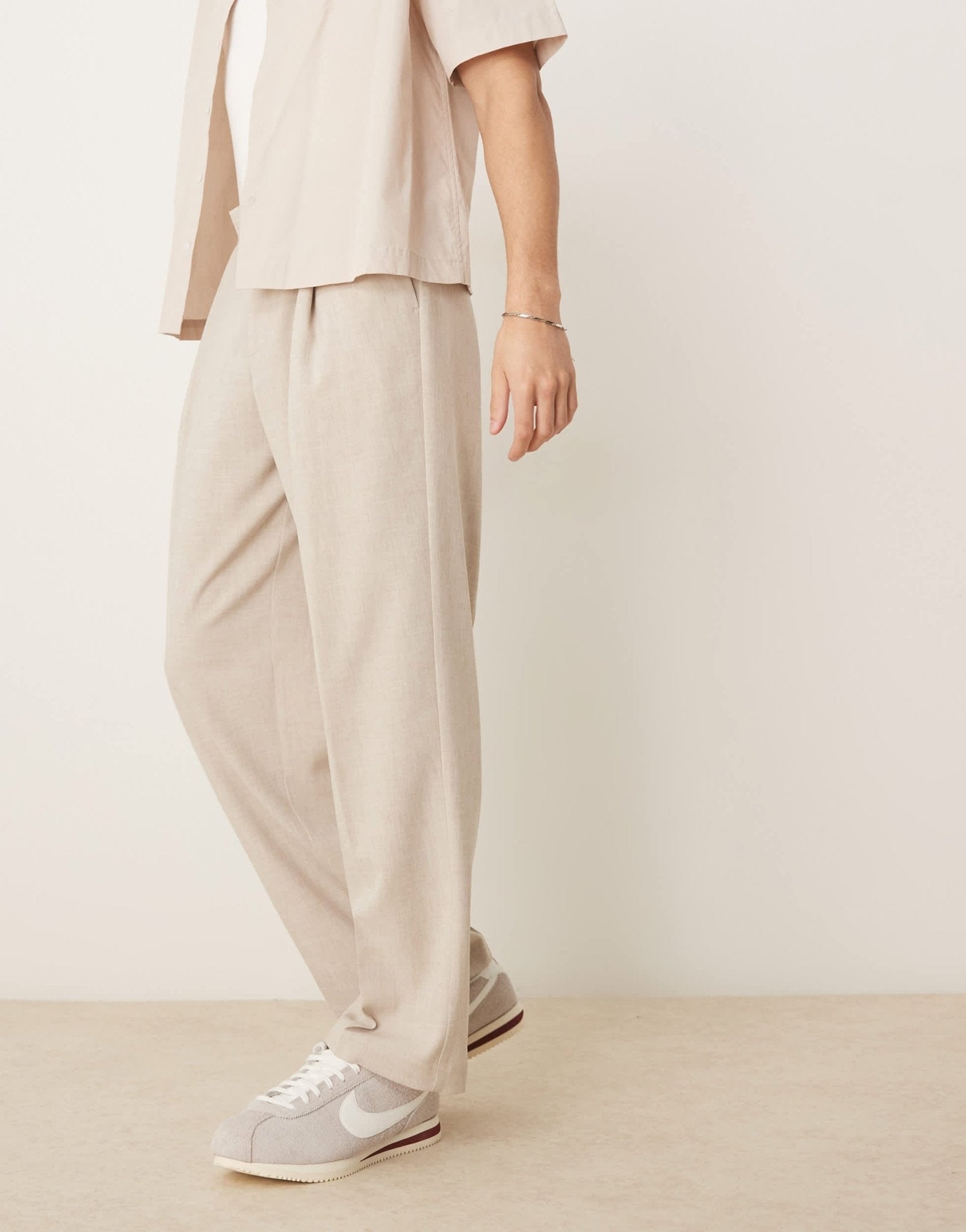 ASOS DESIGN smart wide leg micro texture trousers in stone - ASOS Sample Sale