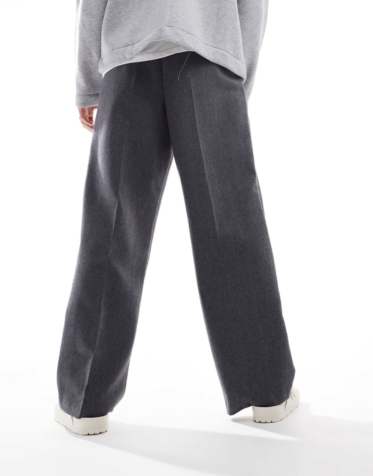 ASOS DESIGN smart wide leg pleated trousers in charcoal with wool herringbone - ASOS Sample Sale
