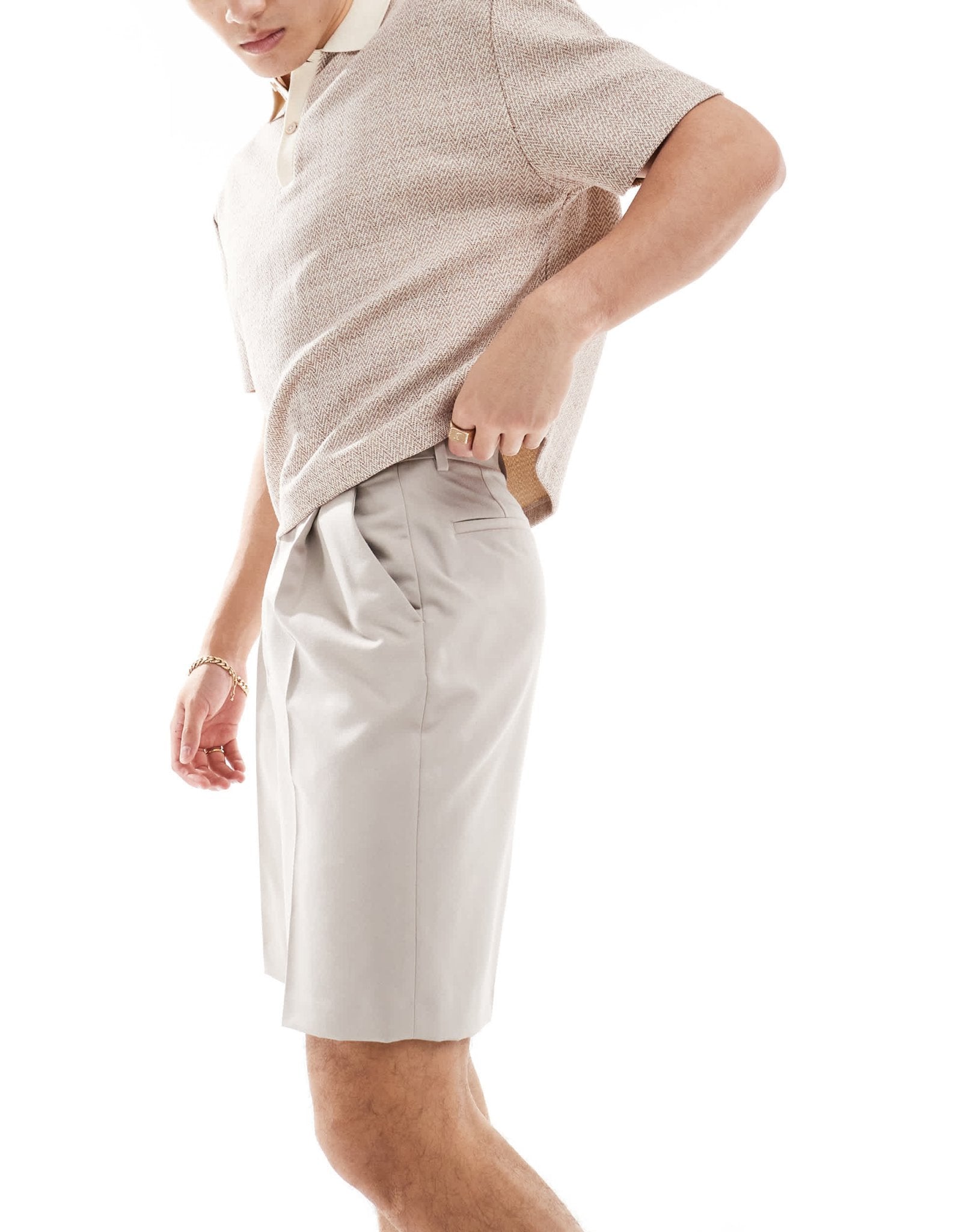ASOS DESIGN smart wide leg shorts in stone - ASOS Sample Sale