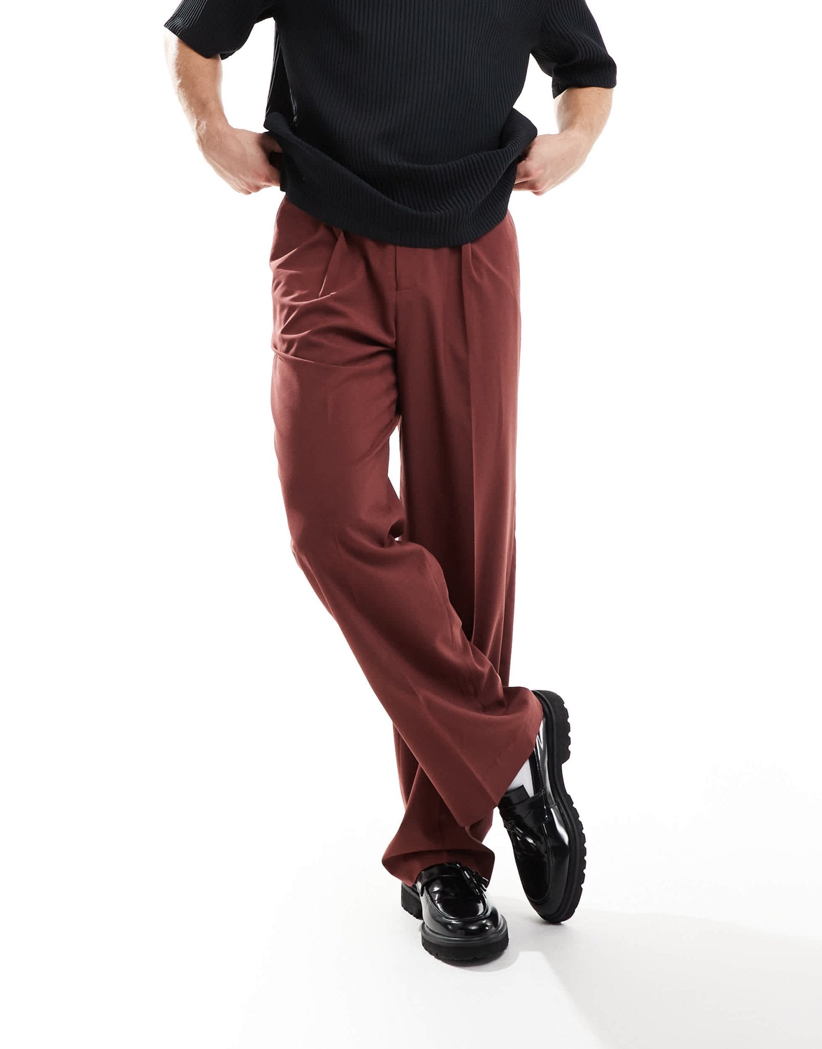 ASOS DESIGN smart wide leg trousers in burgundy with half elasticated waist - ASOS Sample Sale