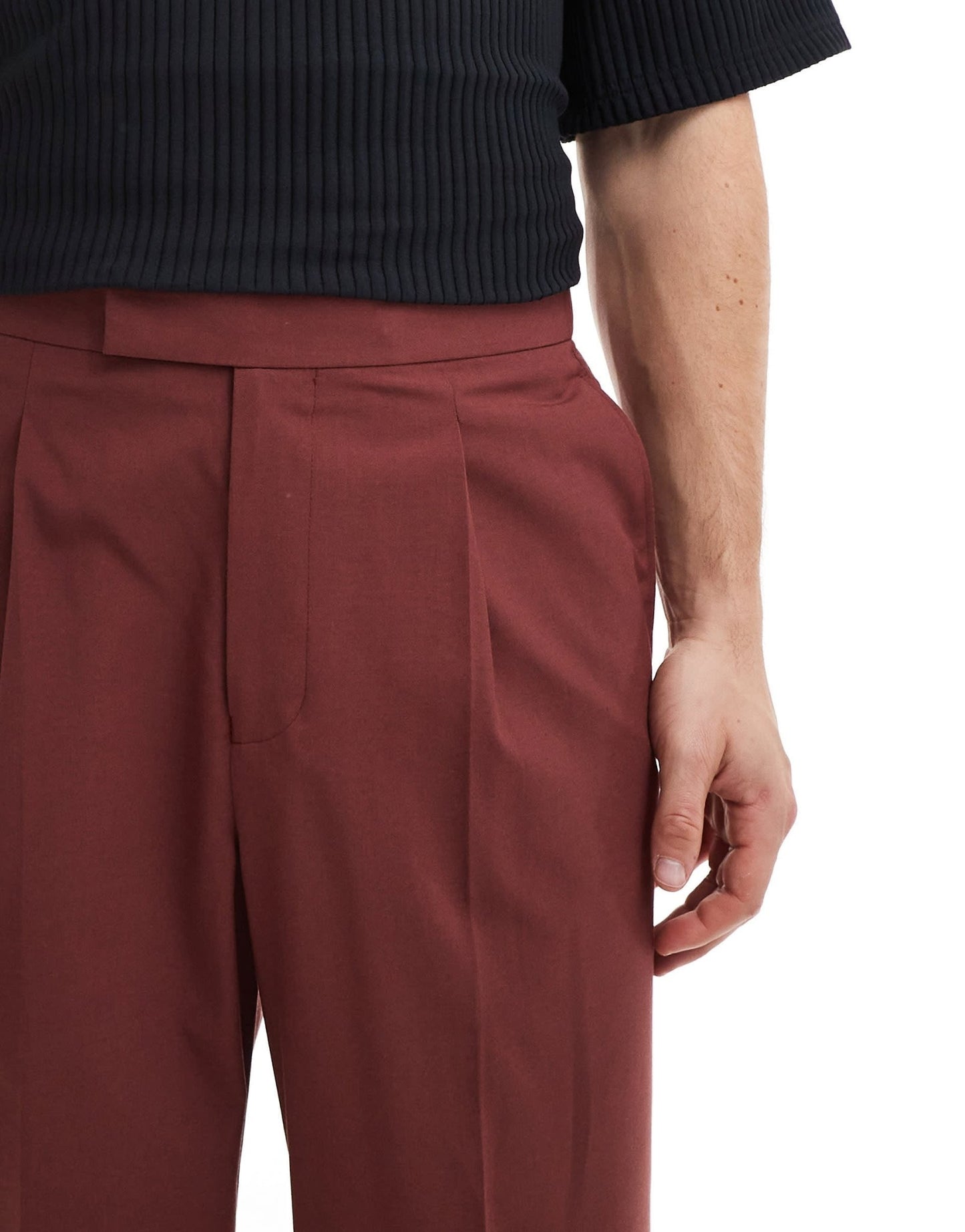 ASOS DESIGN smart wide leg trousers in burgundy with half elasticated waist - ASOS Sample Sale