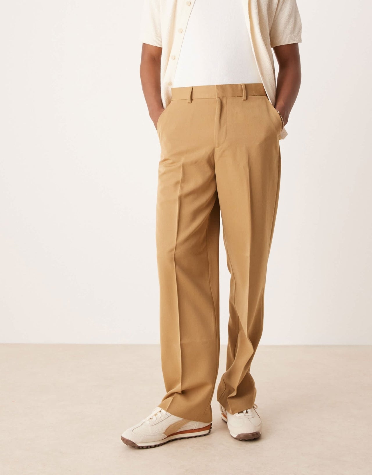 ASOS DESIGN smart wide leg trousers with carpenter pocket in camel - ASOS Sample Sale