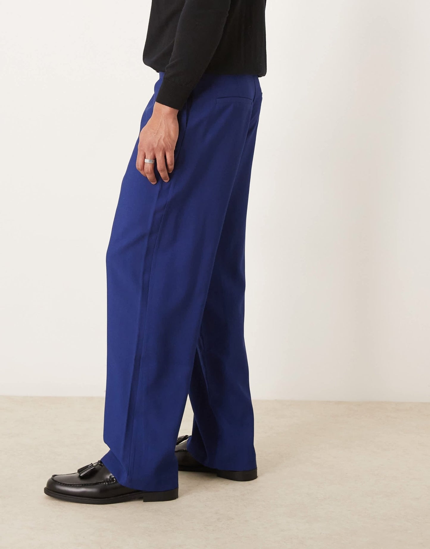 ASOS DESIGN smart wide leg trousers with chunky belt loops in navy - ASOS Sample Sale