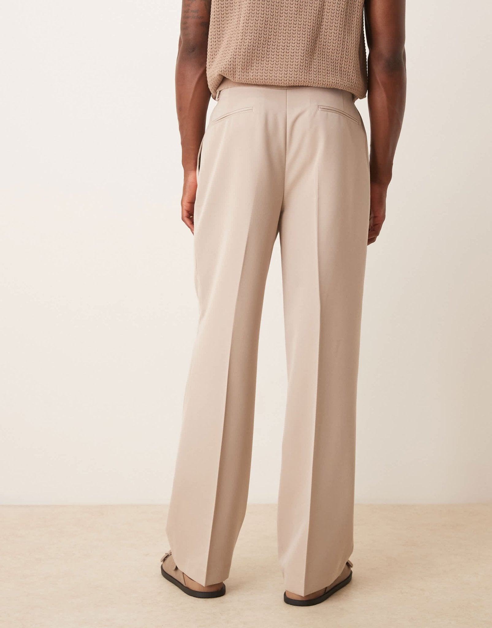 ASOS DESIGN smart wide leg trousers with double pleats in stone - ASOS Sample Sale