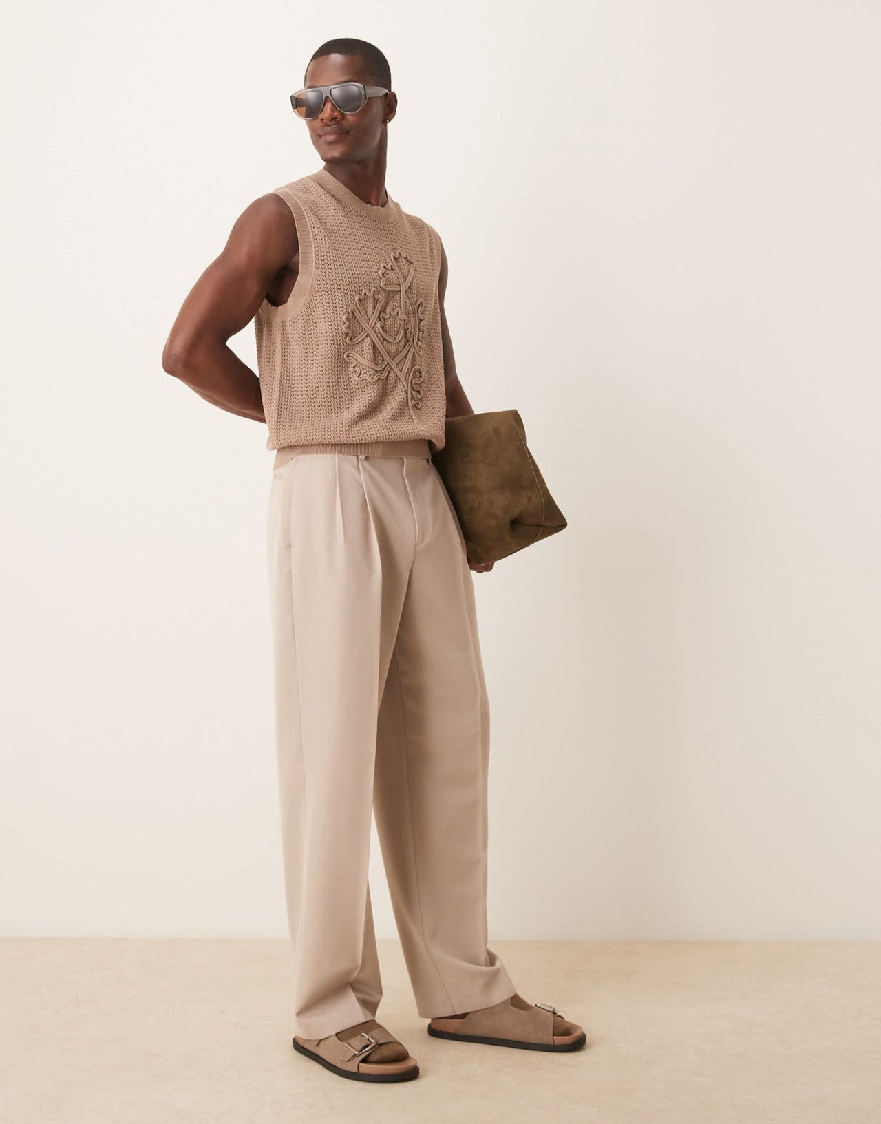 ASOS DESIGN smart wide leg trousers with double pleats in stone - ASOS Sample Sale