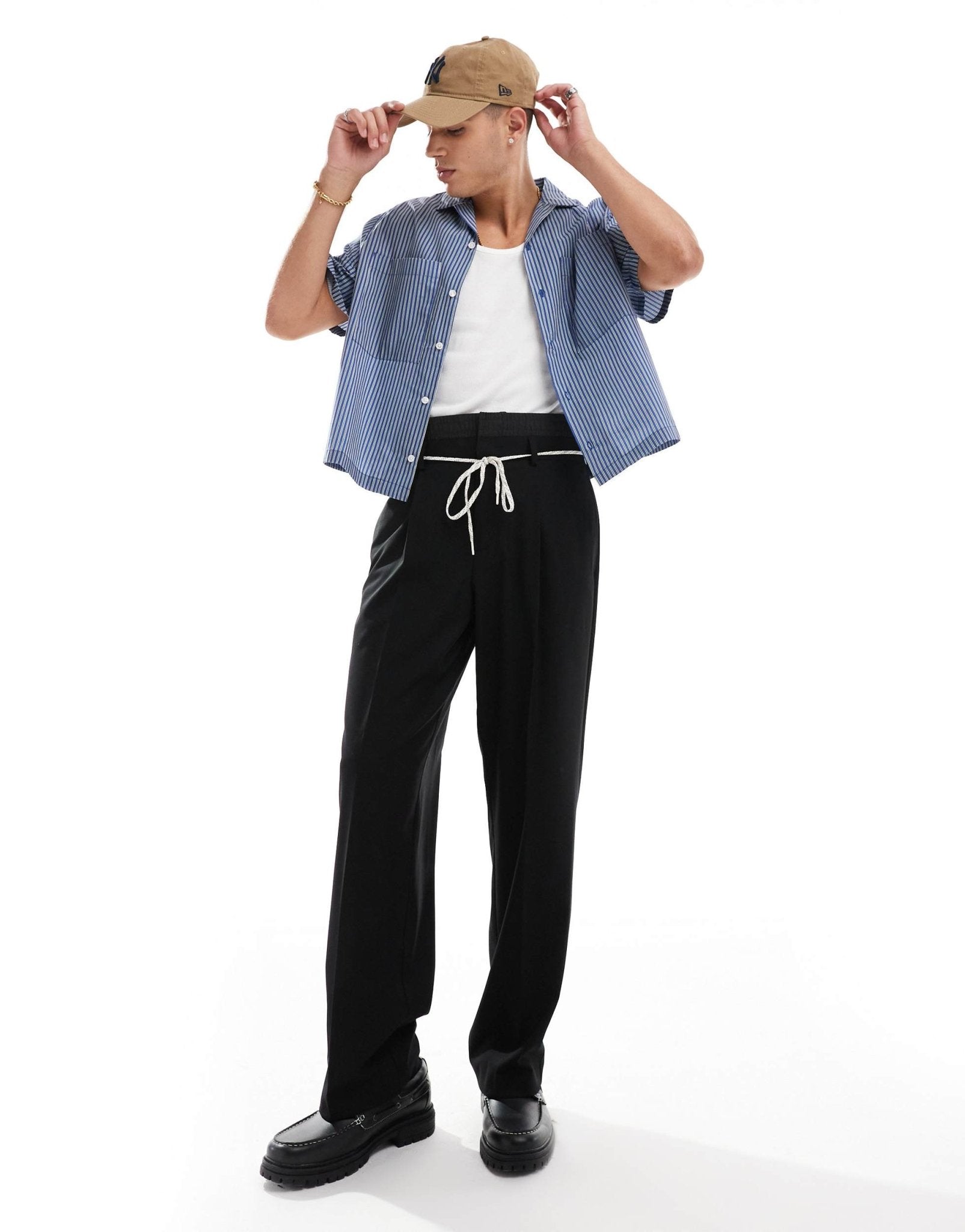ASOS DESIGN smart wide leg trousers with double waistband detail in charcoal - ASOS Sample Sale